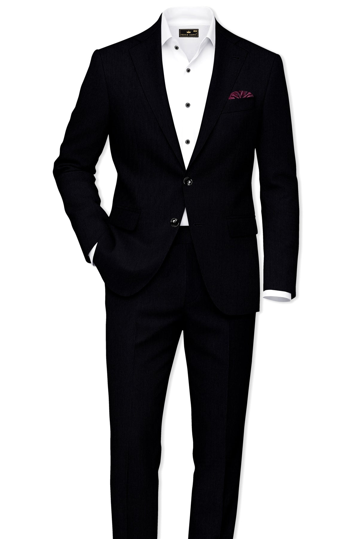 Onyx-Jade Black Diamond Textured Wool Rich Slight Stretch Waistband Pant