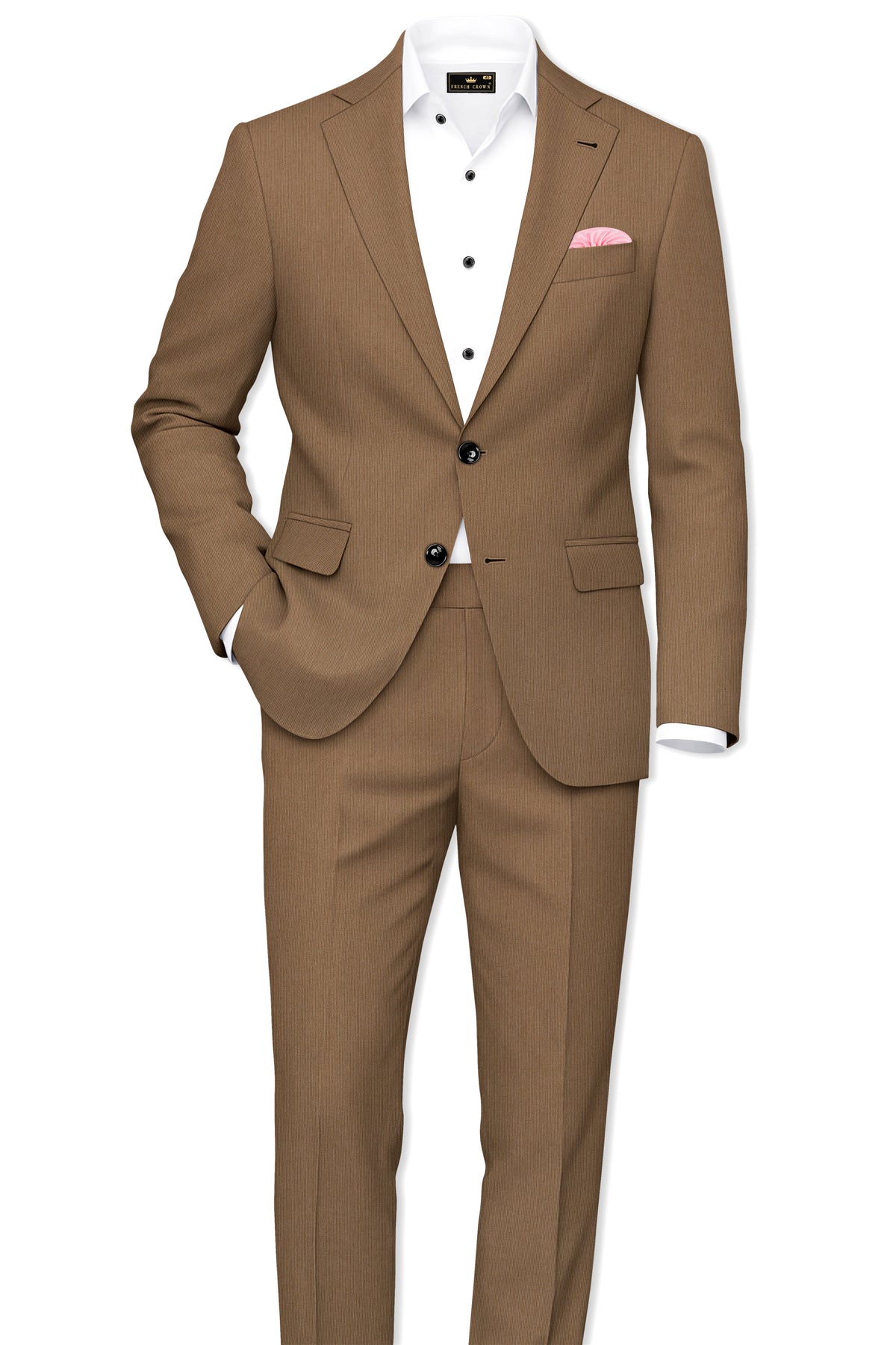 Weston-Millbrook Brown Diamond Textured Wool Rich Slight Stretch Waistband Pant