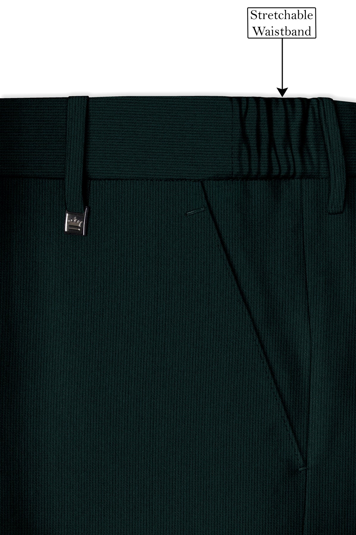 Viridian-Burnham Green Diamond Textured Wool Rich Slight Stretch Waistband Pant