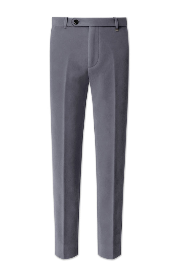 Velluto-Tuna Gray Velvet Stretchable Waistband Pant