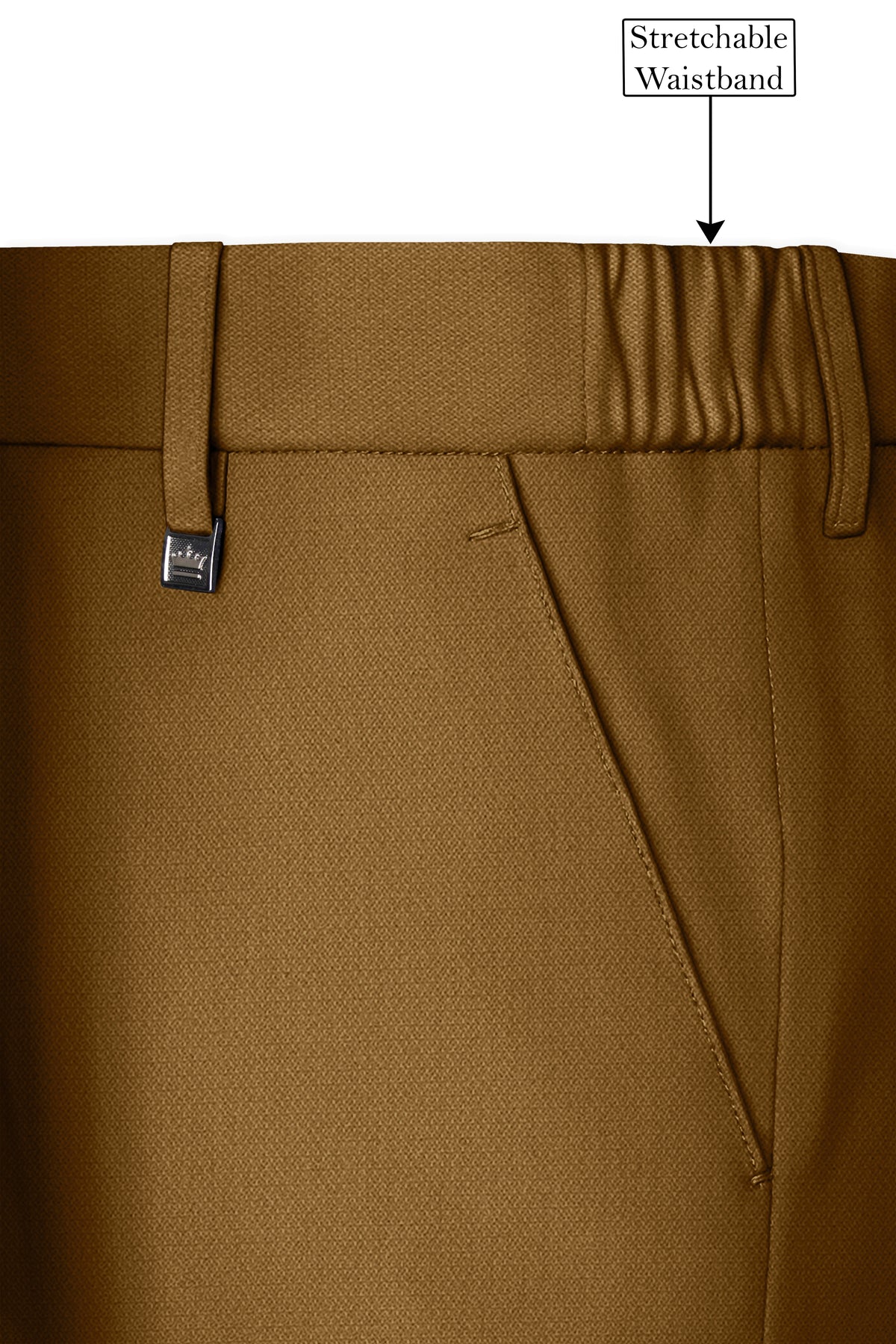 Sartoro-Otter Brown Diamond Textured Wool Rich Slight Stretch Waistband Pant