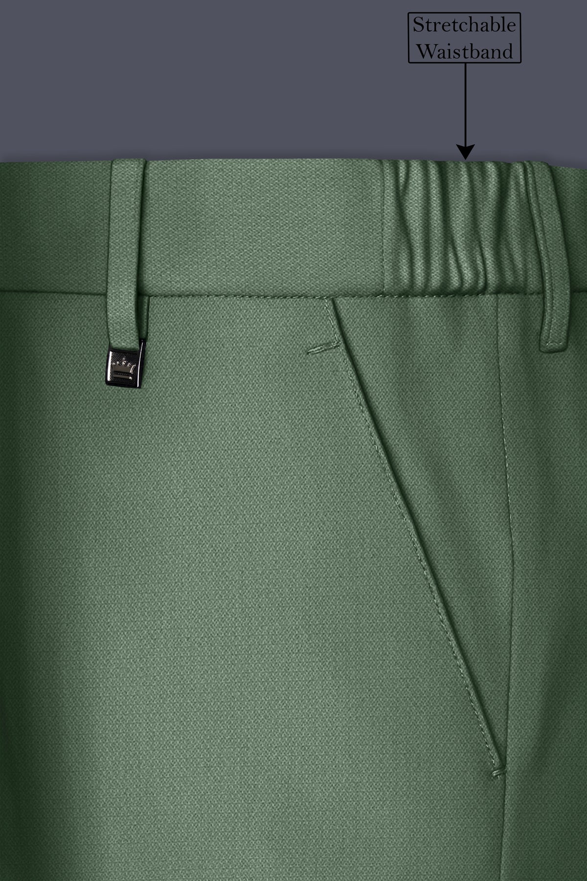 Avon-Glade Green Diamond Textured Wool Rich Slight Stretch Waistband Pant