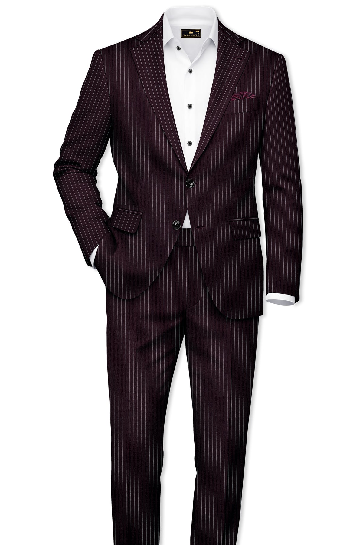 Vesper-Gondola Maroon Chalk Striped Wool Rich Wrinkle-Free Fluid Drape Fabric Stretchable Waistband Pant