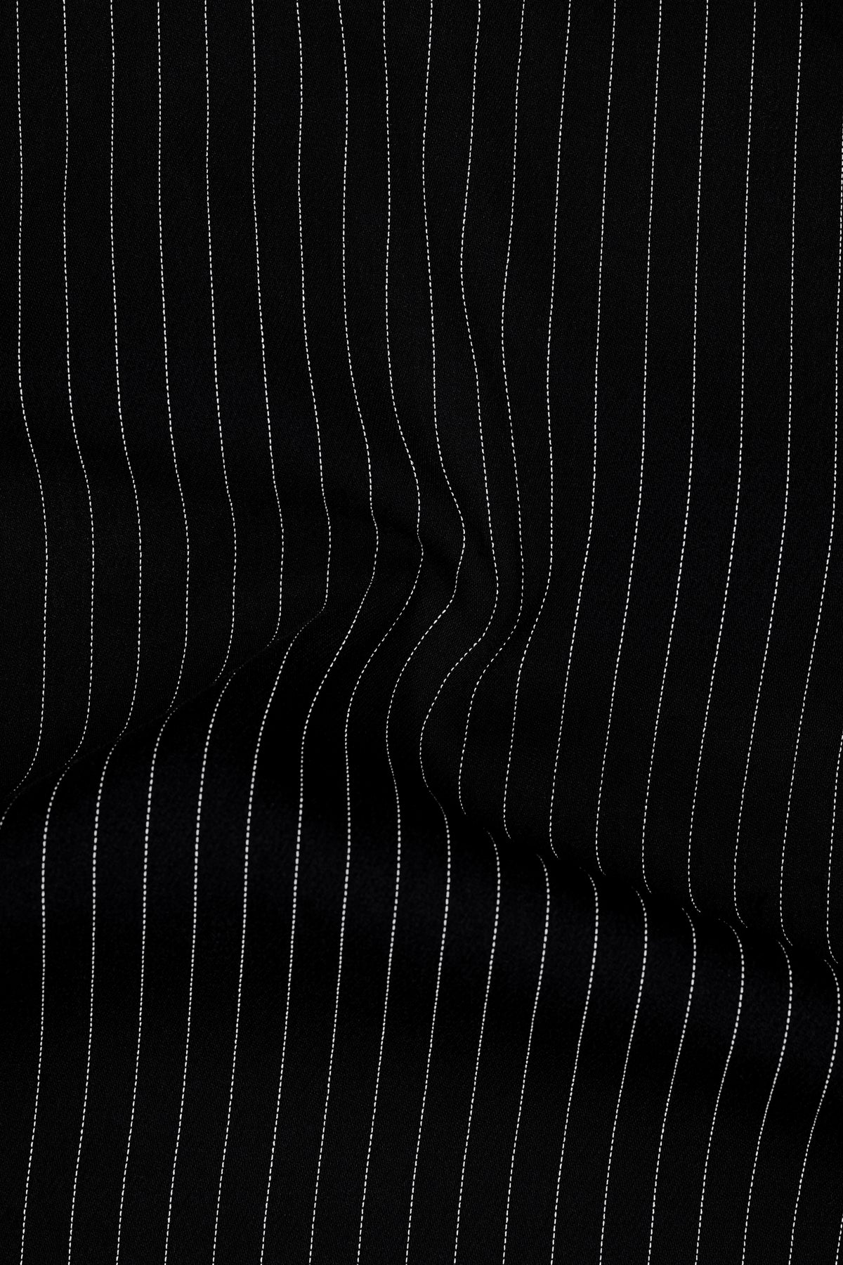 Noble-Jade Black Chalk Striped Wool Rich Wrinkle-Free Fluid Drape Fabric Stretchable Waistband Pant