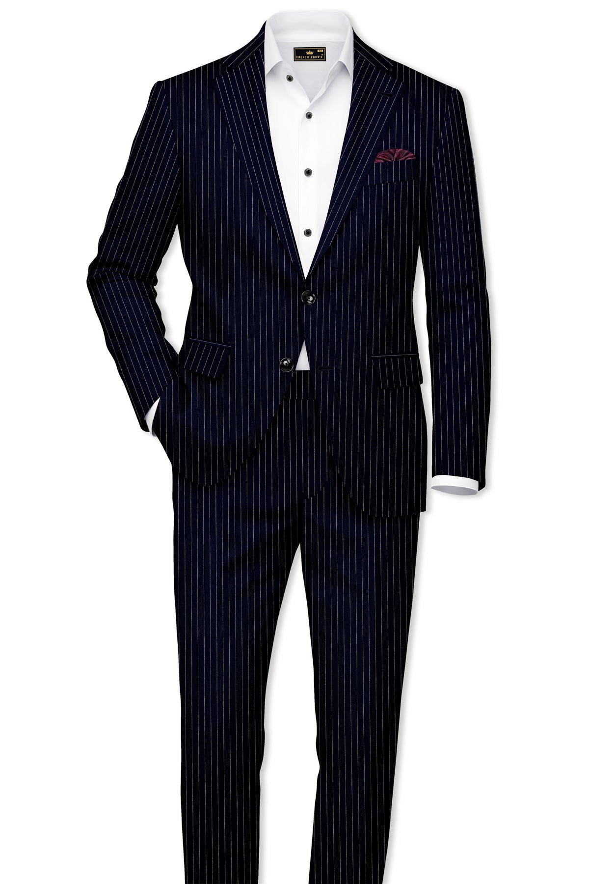 Windsor-Navy Blue Chalk Striped Wool Rich Wrinkle-Free Fluid Drape Fabric Stretchable Waistband Pant