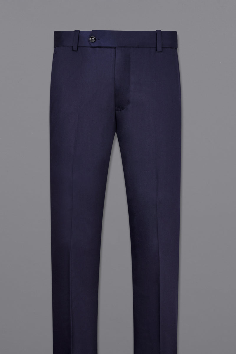 NAVY SUBTLE SHEEN WOOL-SILK BLEND PANT