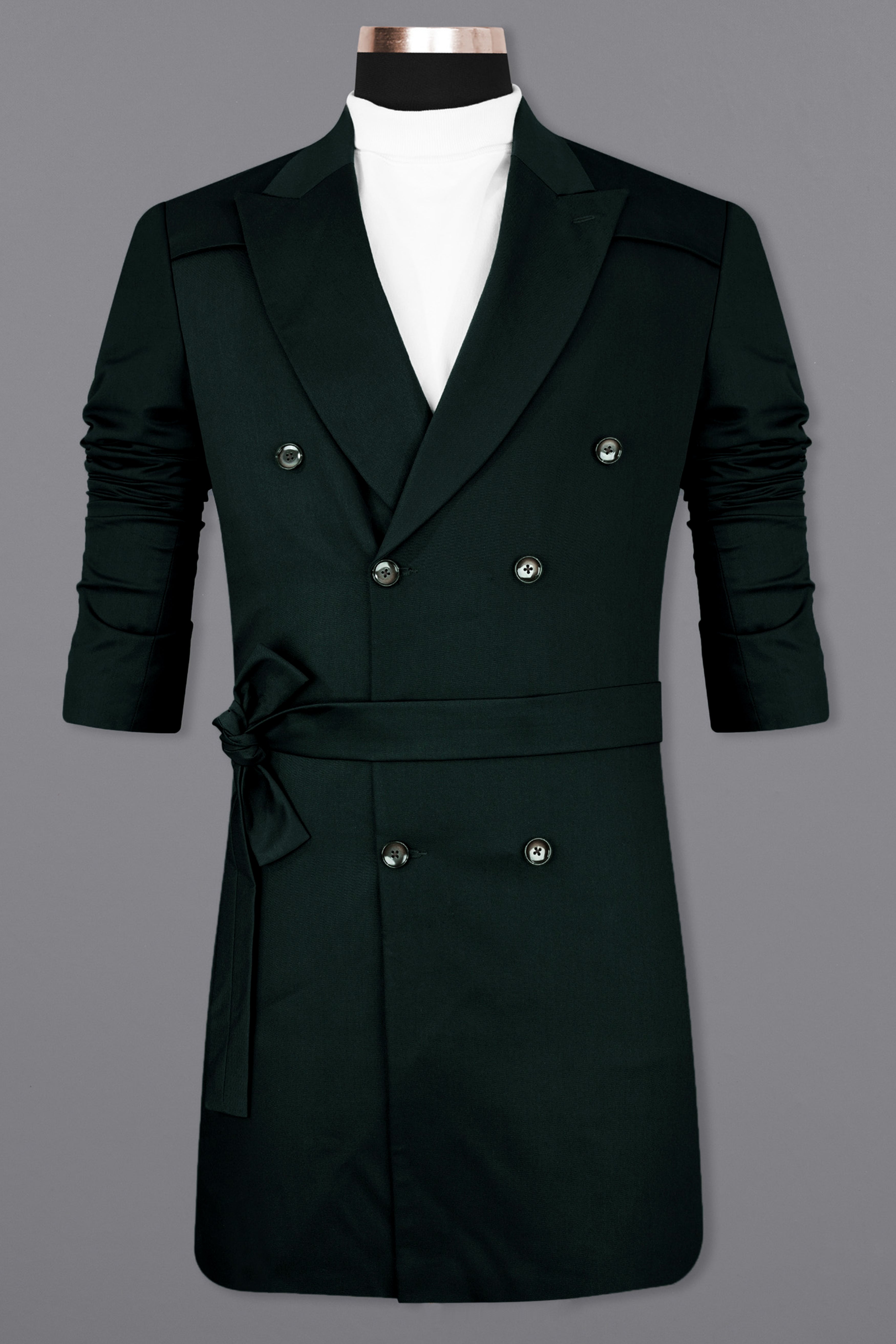Juniper Green Subtle Sheen Double Breasted Trench Coat