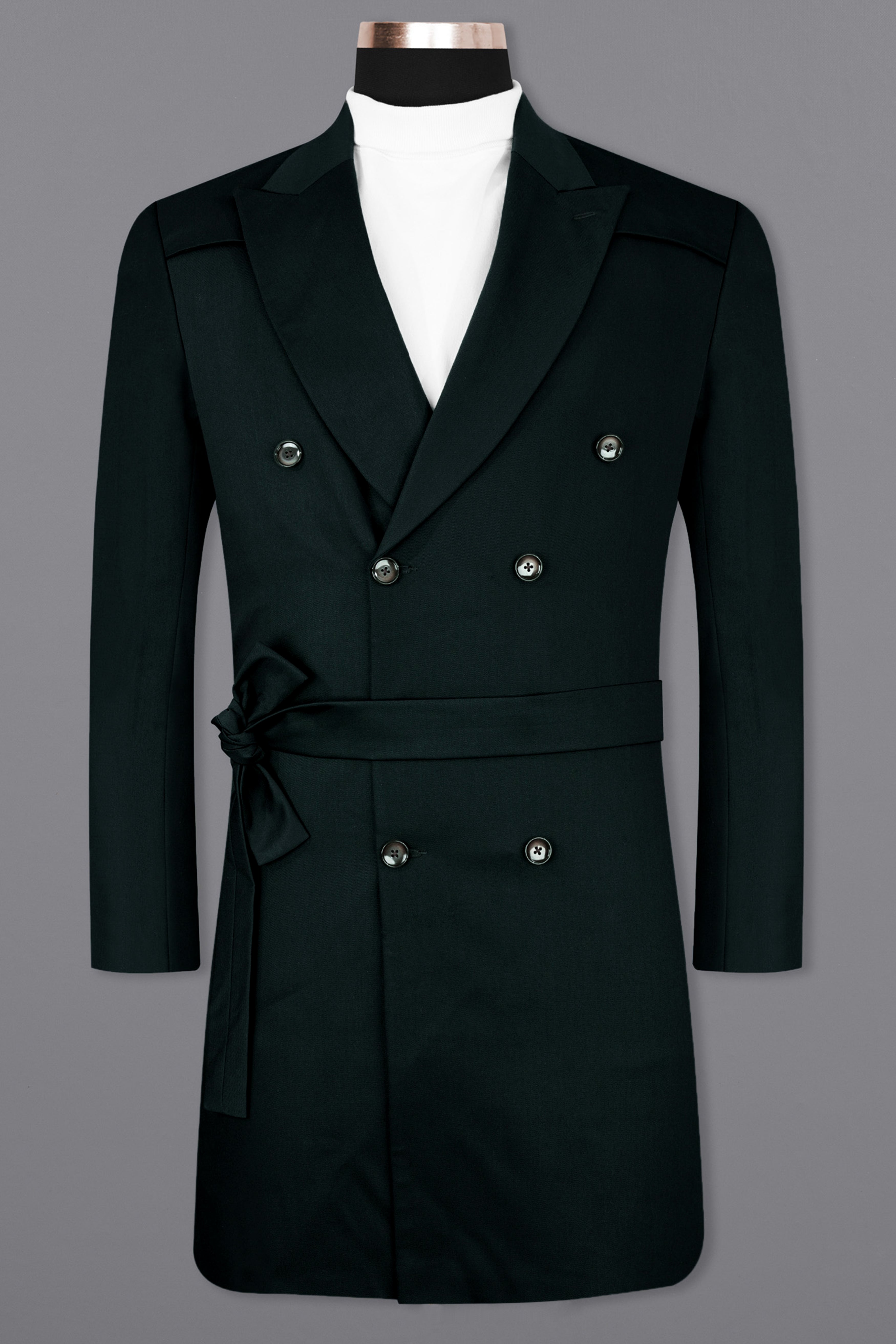 Juniper Green Subtle Sheen Double Breasted Trench Coat