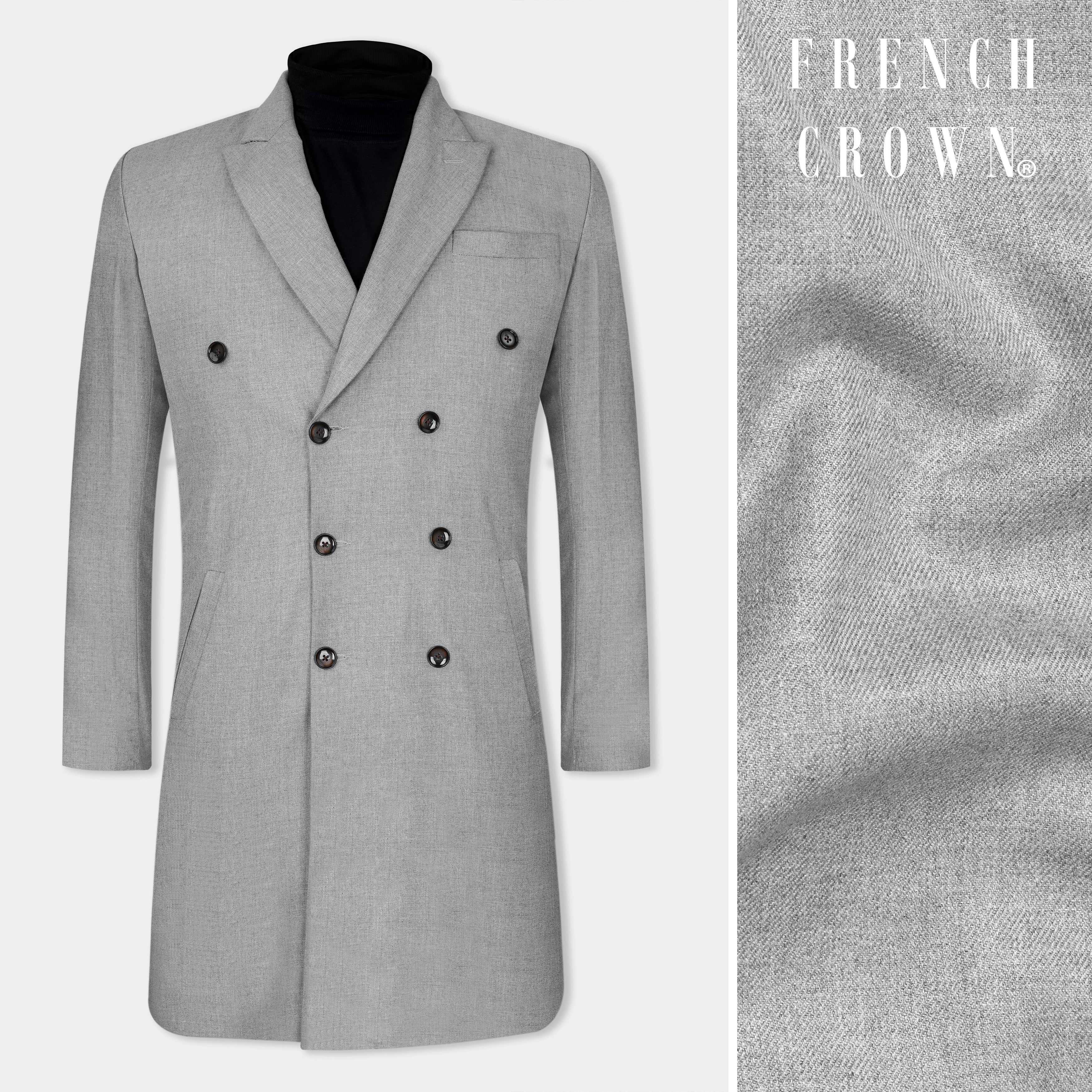 Pale Slate Gray Textured Premium Wool-Blend Trenchcoat For Men.
