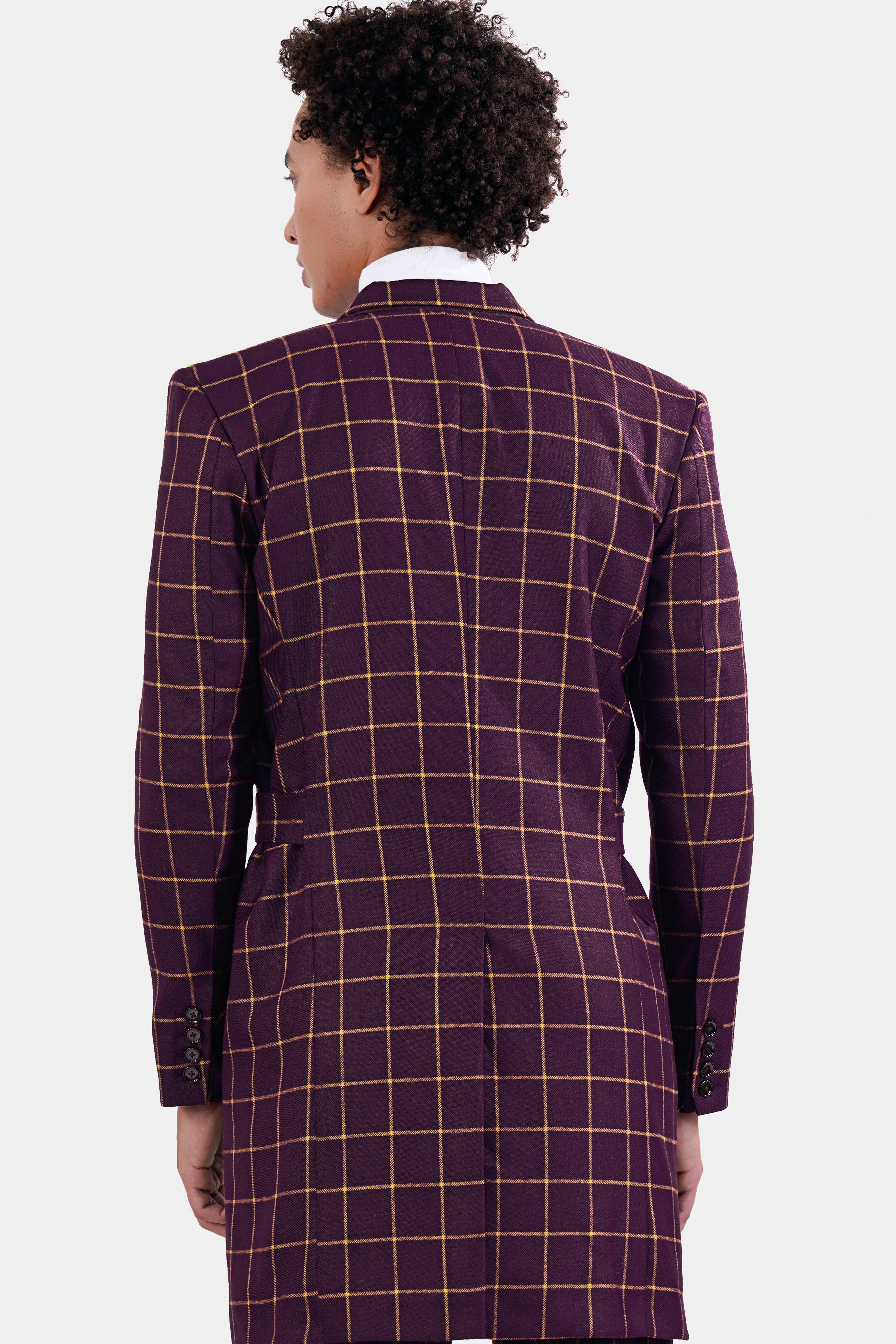 Eggplant Wine Checks-Plaid Premium wool blend Double Breasted