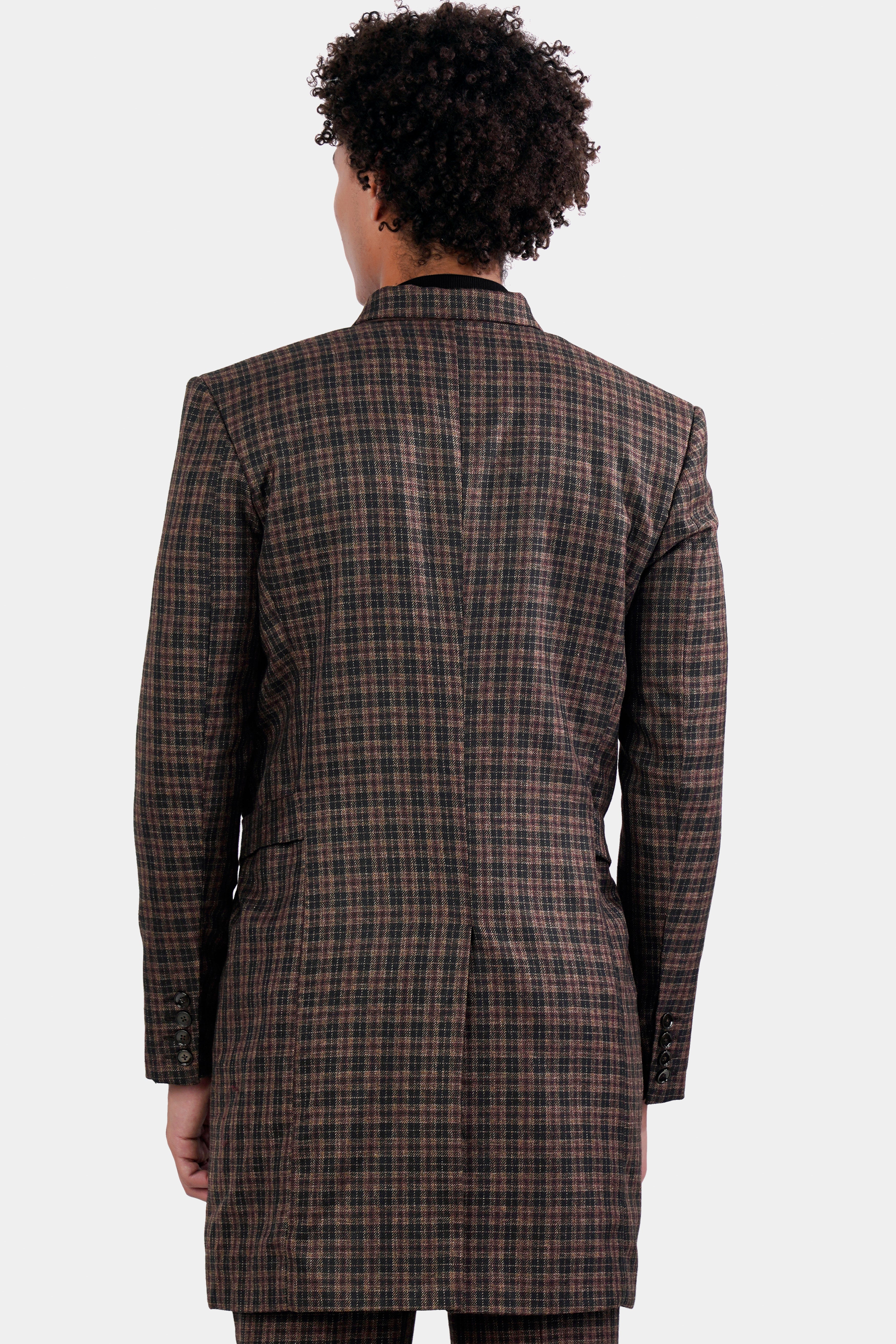 Ferra Brown and Black Plaid Tweed Double Breasted Designer Trench Coat TCB2917-DB-D1-36, TCB2917-DB-D1-38, TCB2917-DB-D1-40, TCB2917-DB-D1-42, TCB2917-DB-D1-44, TCB2917-DB-D1-46, TCB2917-DB-D1-48, TCB2917-DB-D1-50, TCB2917-DB-D1-52, TCB2917-DB-D1-54, TCB2917-DB-D1-56, TCB2917-DB-D1-58, TCB2917-DB-D1-60