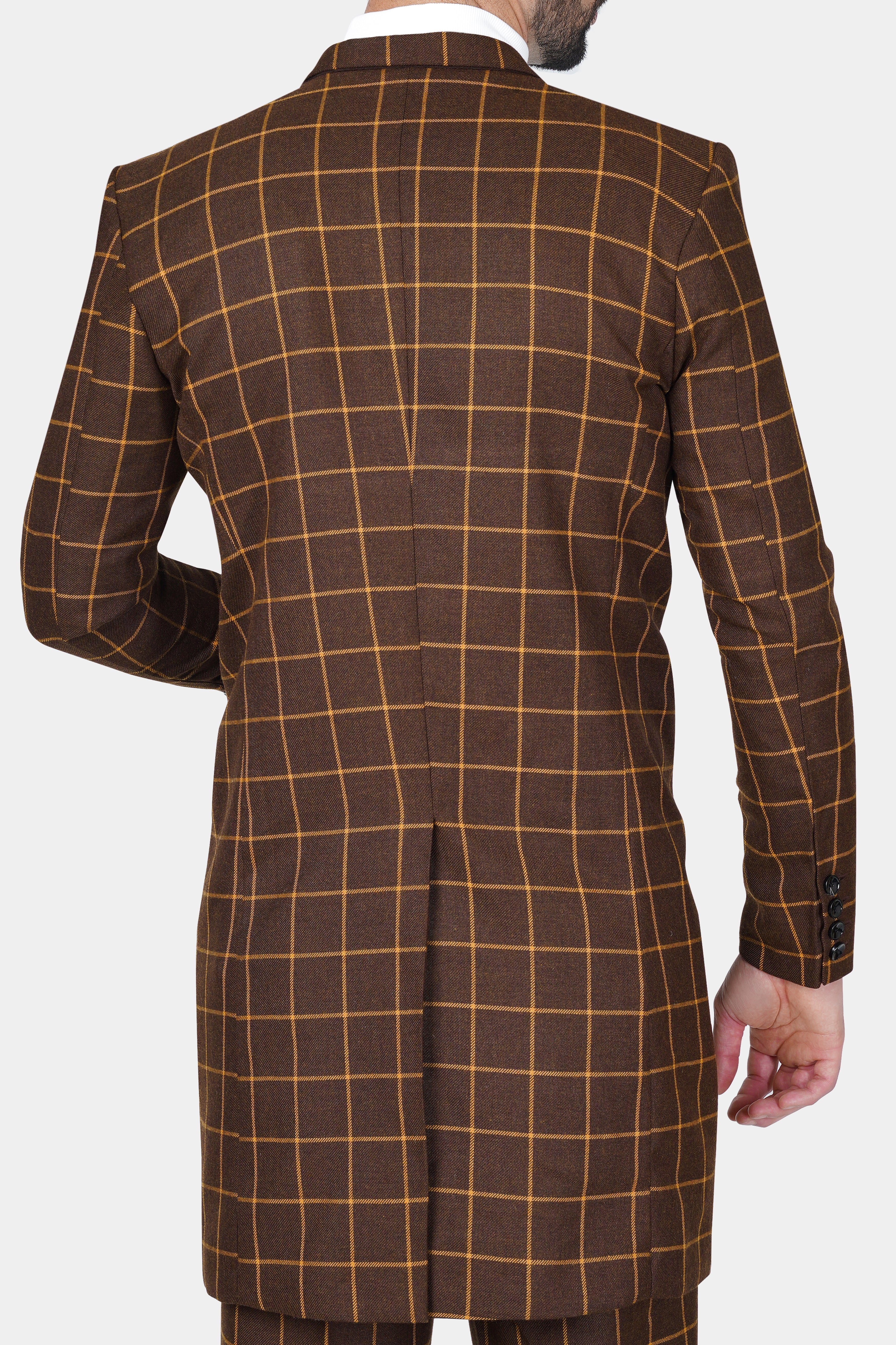 Eclipse Brown Windowpane Tweed Trench Coat