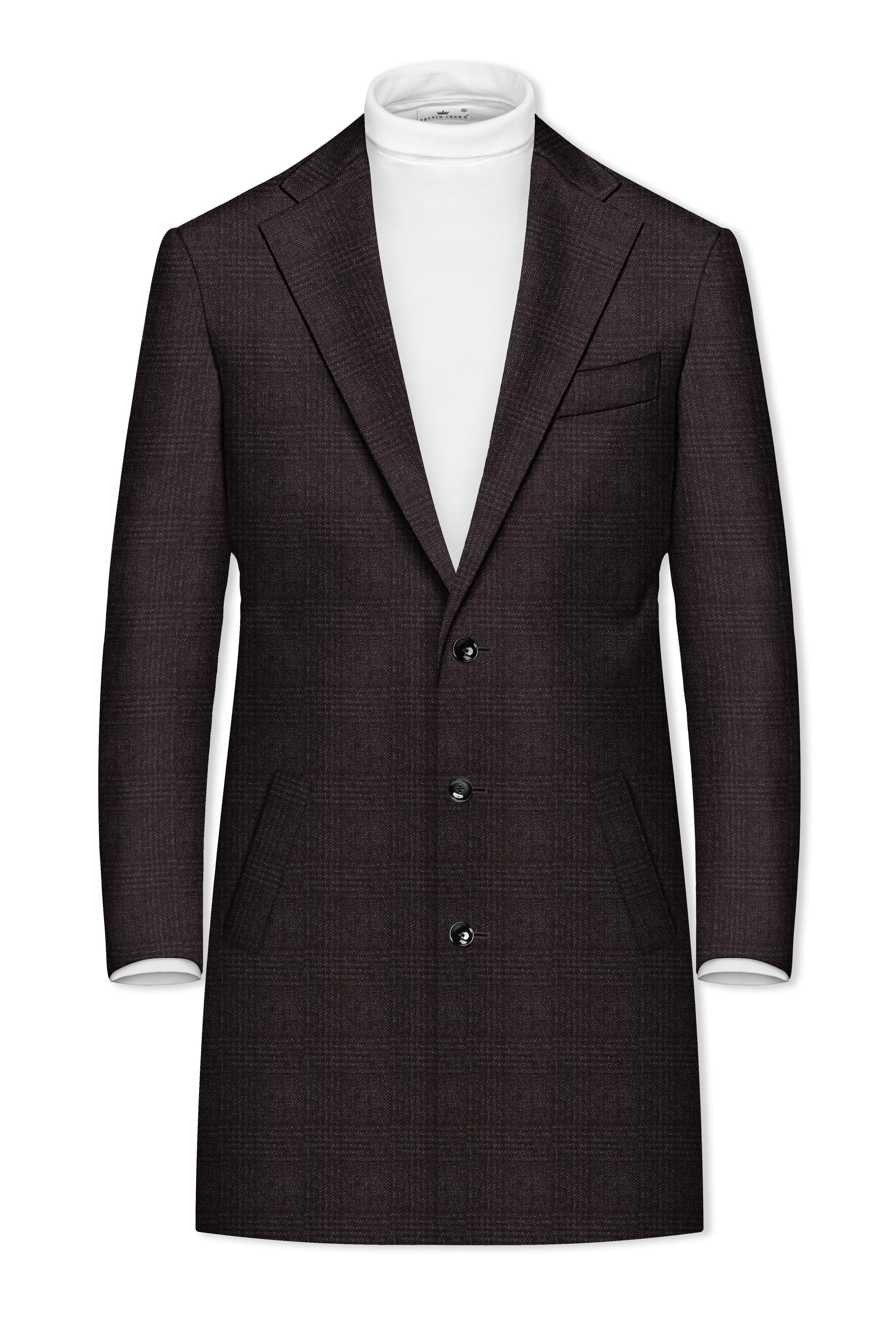 Cafario-Piano Brown Plaid Tweed Single Breasted Trench Coat