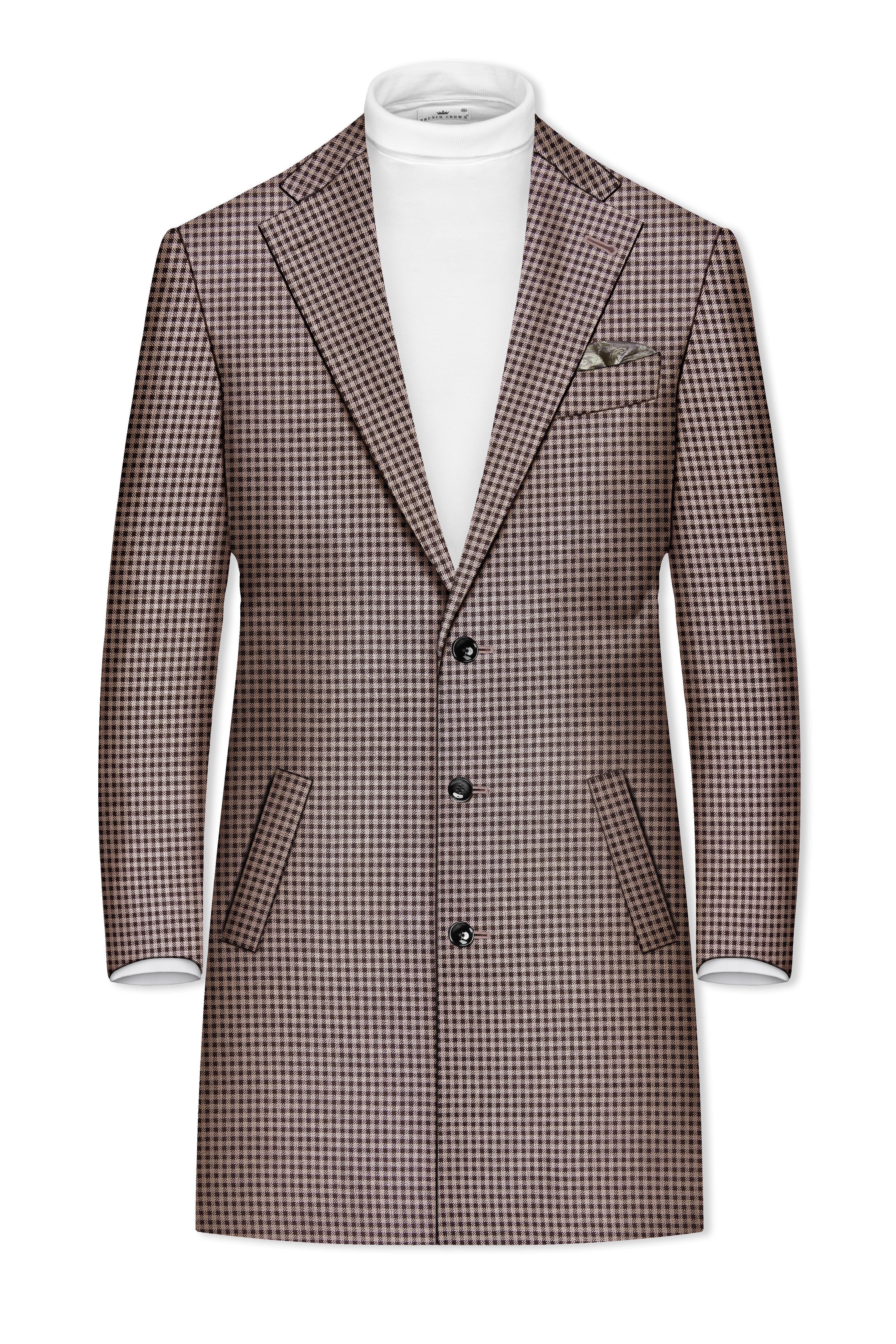 Imperium-Emperor Brown And Swiss Cream Gingham Plaid Tweed Single Breasted Trench Coat
