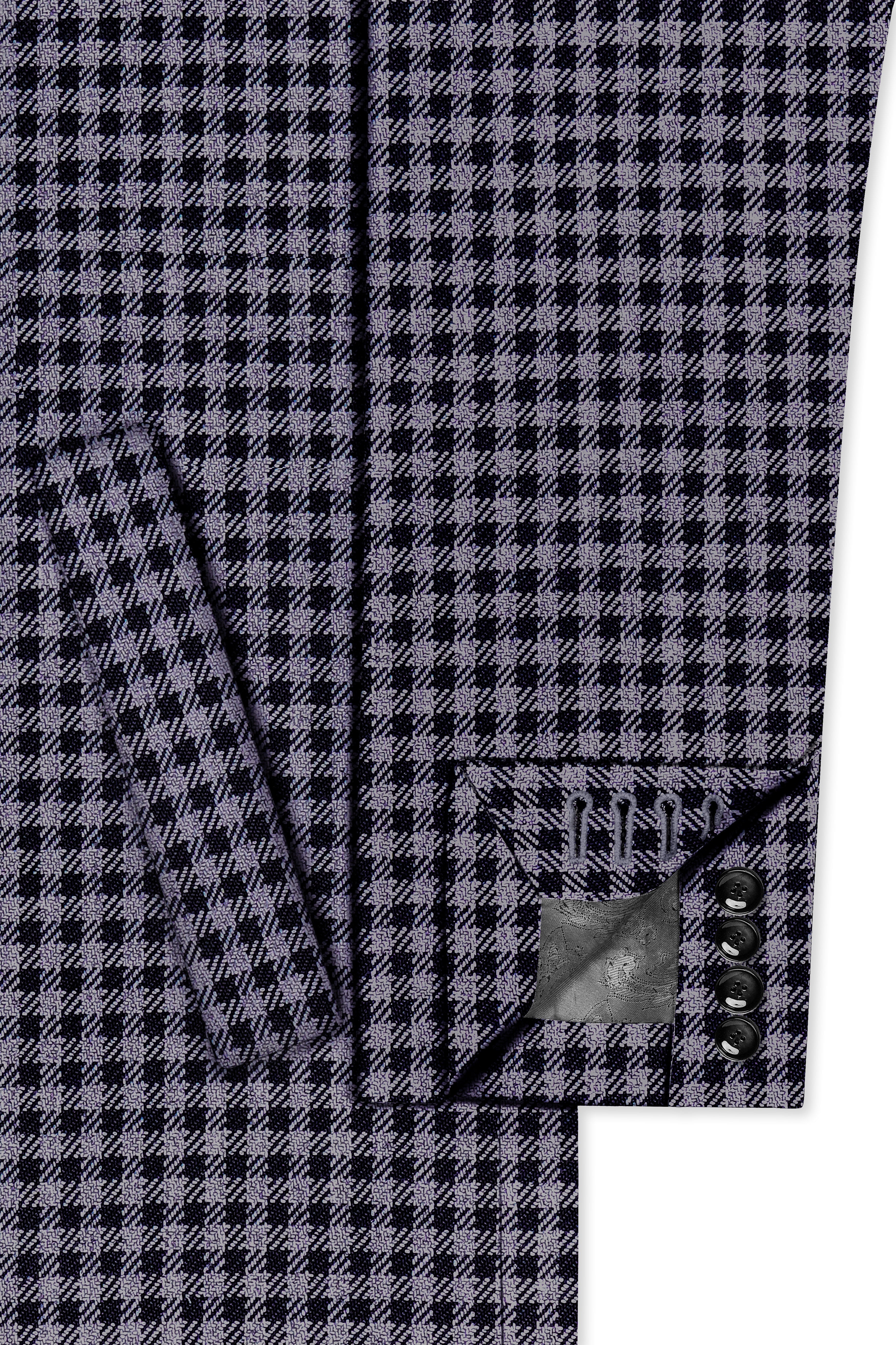 Zenith-Mirage Blue And venus Gray Gingham Plaid Tweed Single Breasted Trench Coat