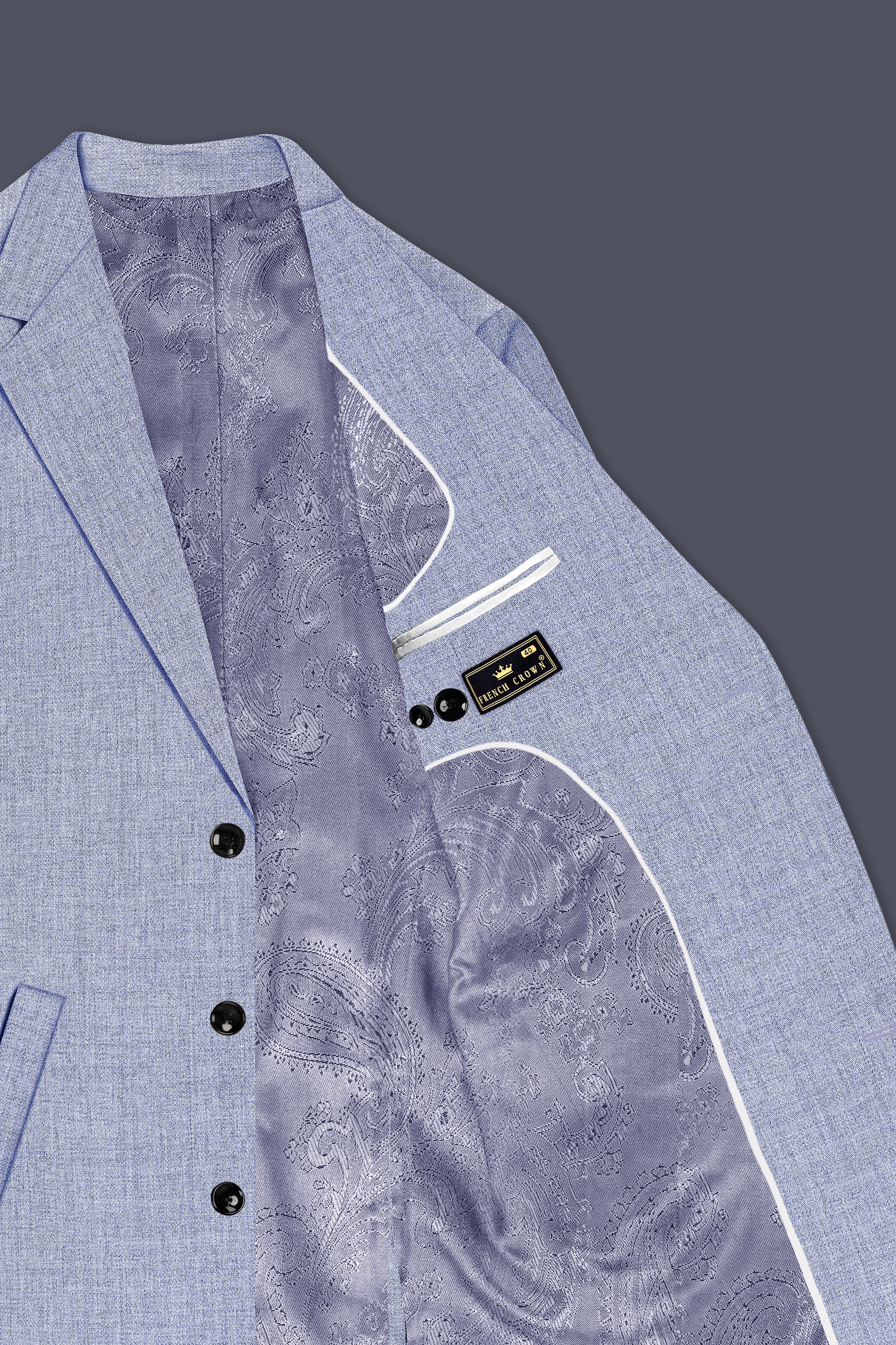 Nordic-Logan Blue Textured Tweed Single Breasted Trench Coat