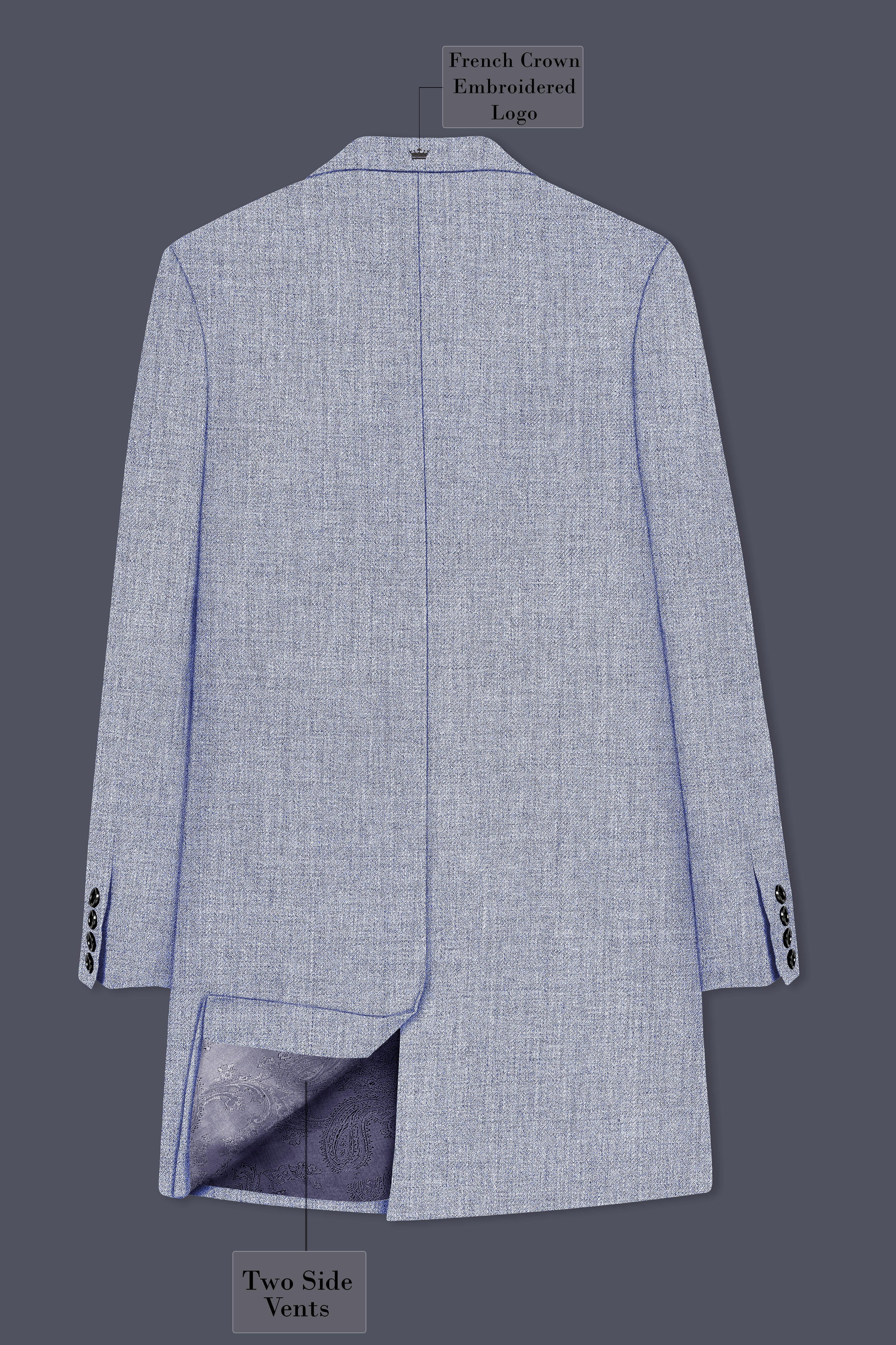 Nordic-Logan Blue Textured Tweed Single Breasted Trench Coat