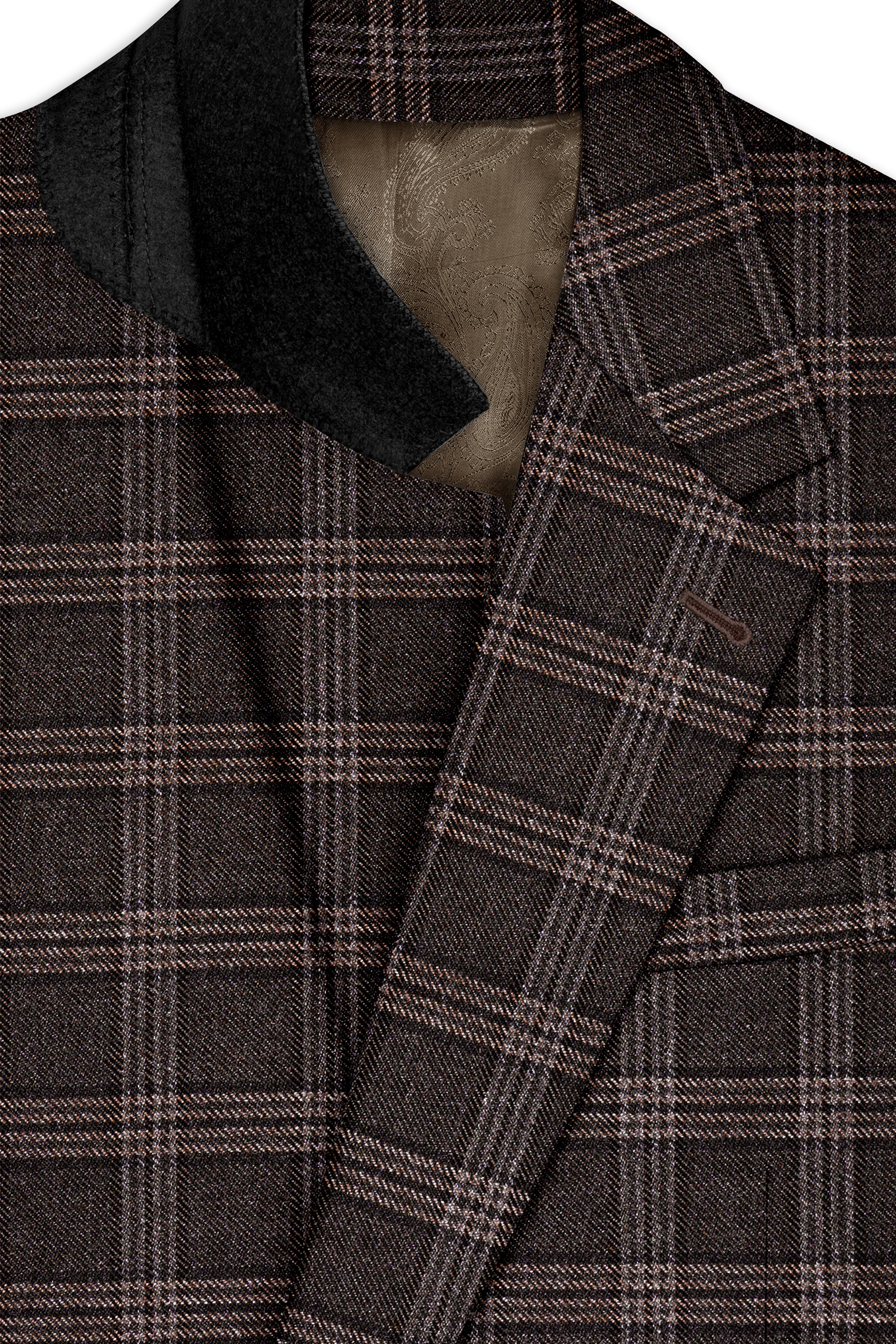 Eclenzo-Eclipse Brown Plaid Tweed Single Breasted Overcoat