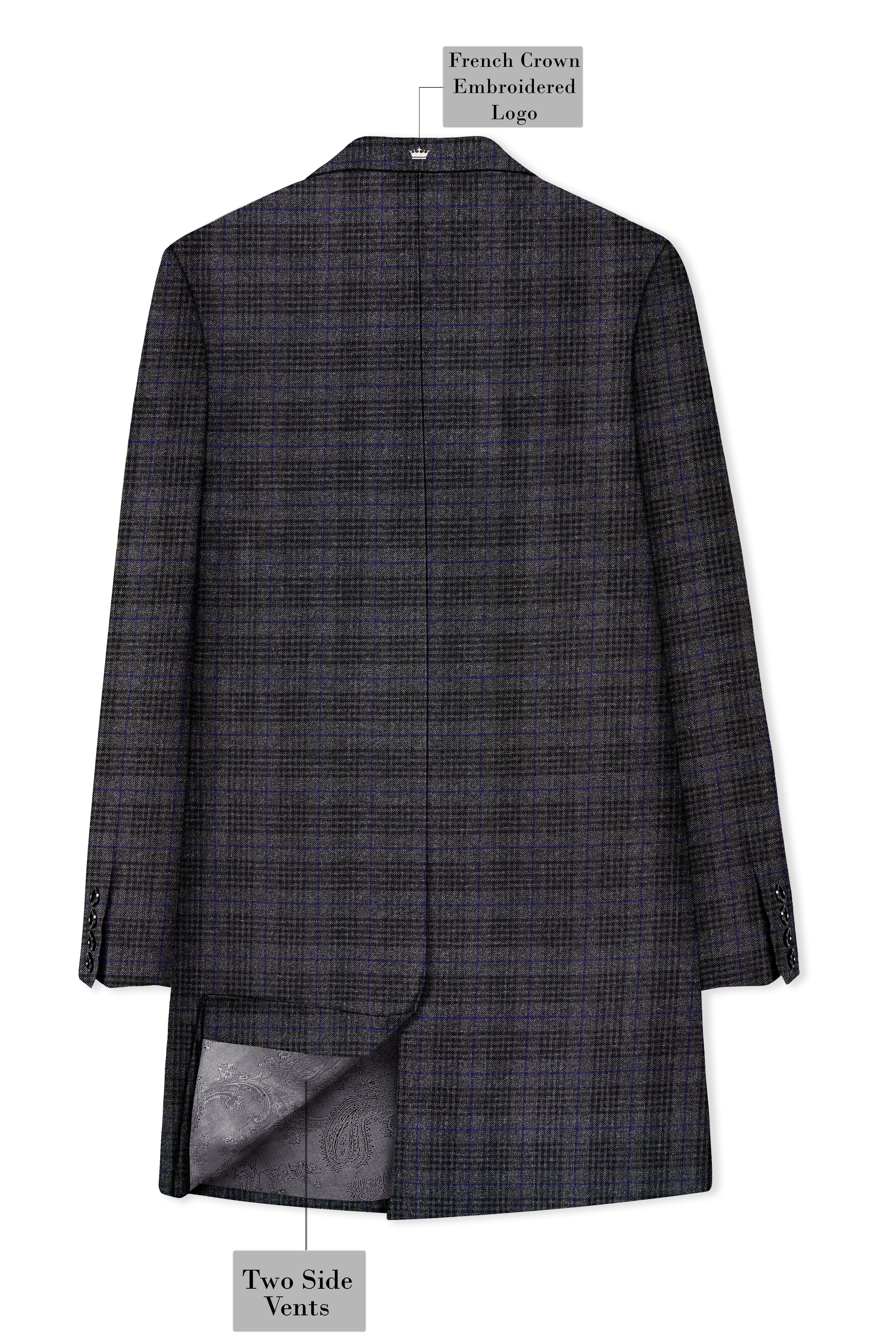 Cinerro-Shark Gray Plaid Tweed Single Breasted Trench Coat