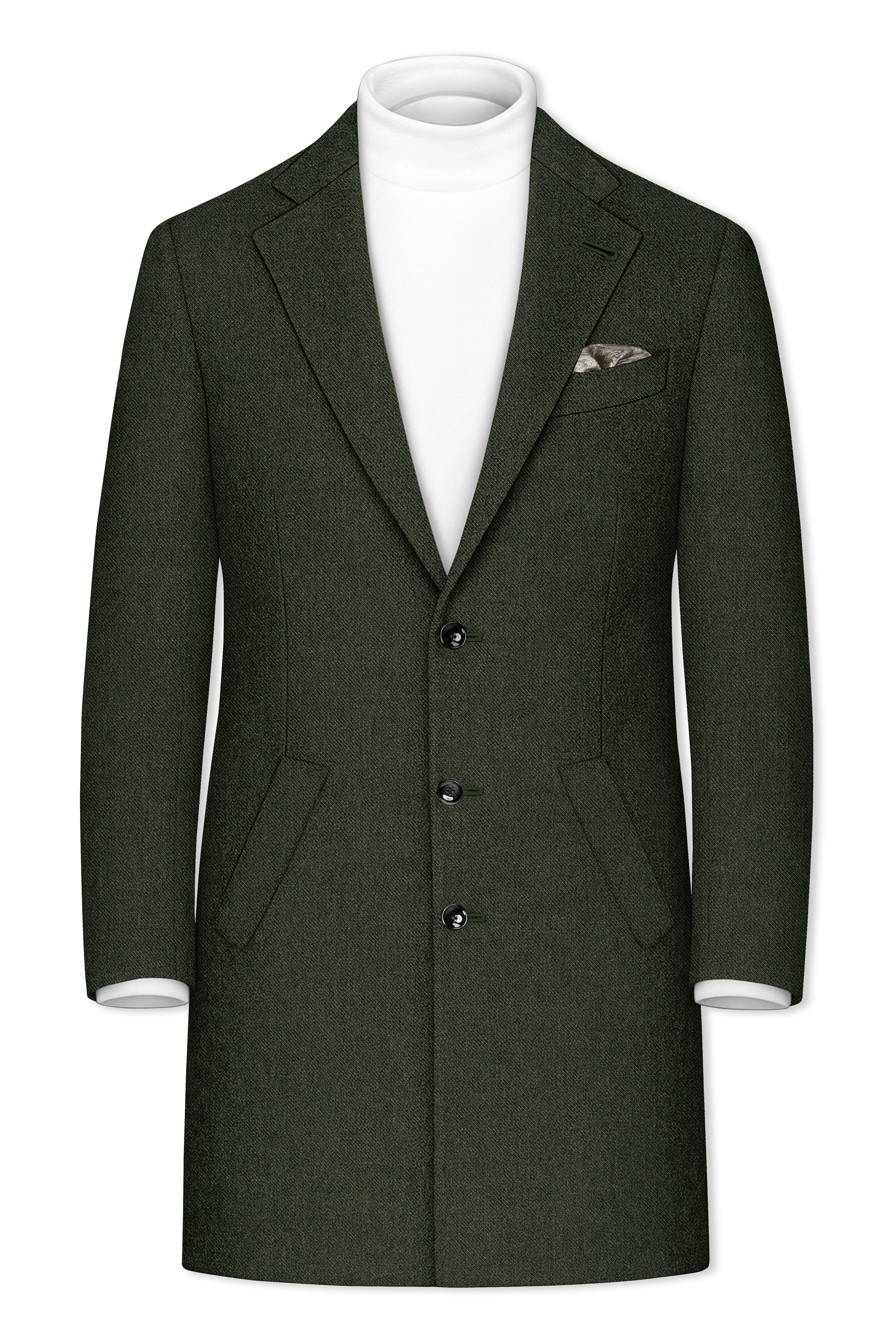 Olvoro-Rifle Green Textured Tweed Single Breasted Overcoat