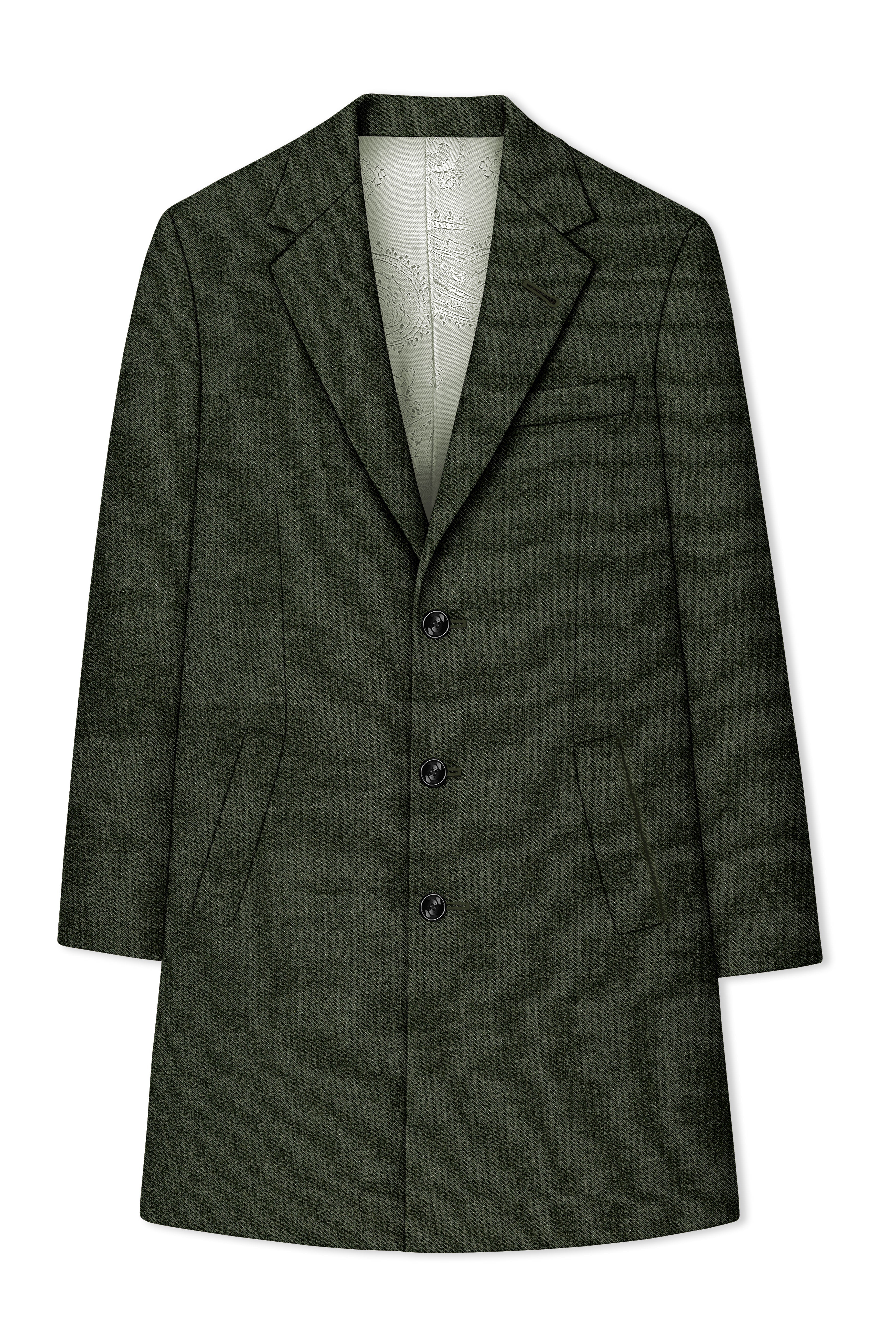 Olvoro-Rifle Green Textured Tweed Single Breasted Overcoat