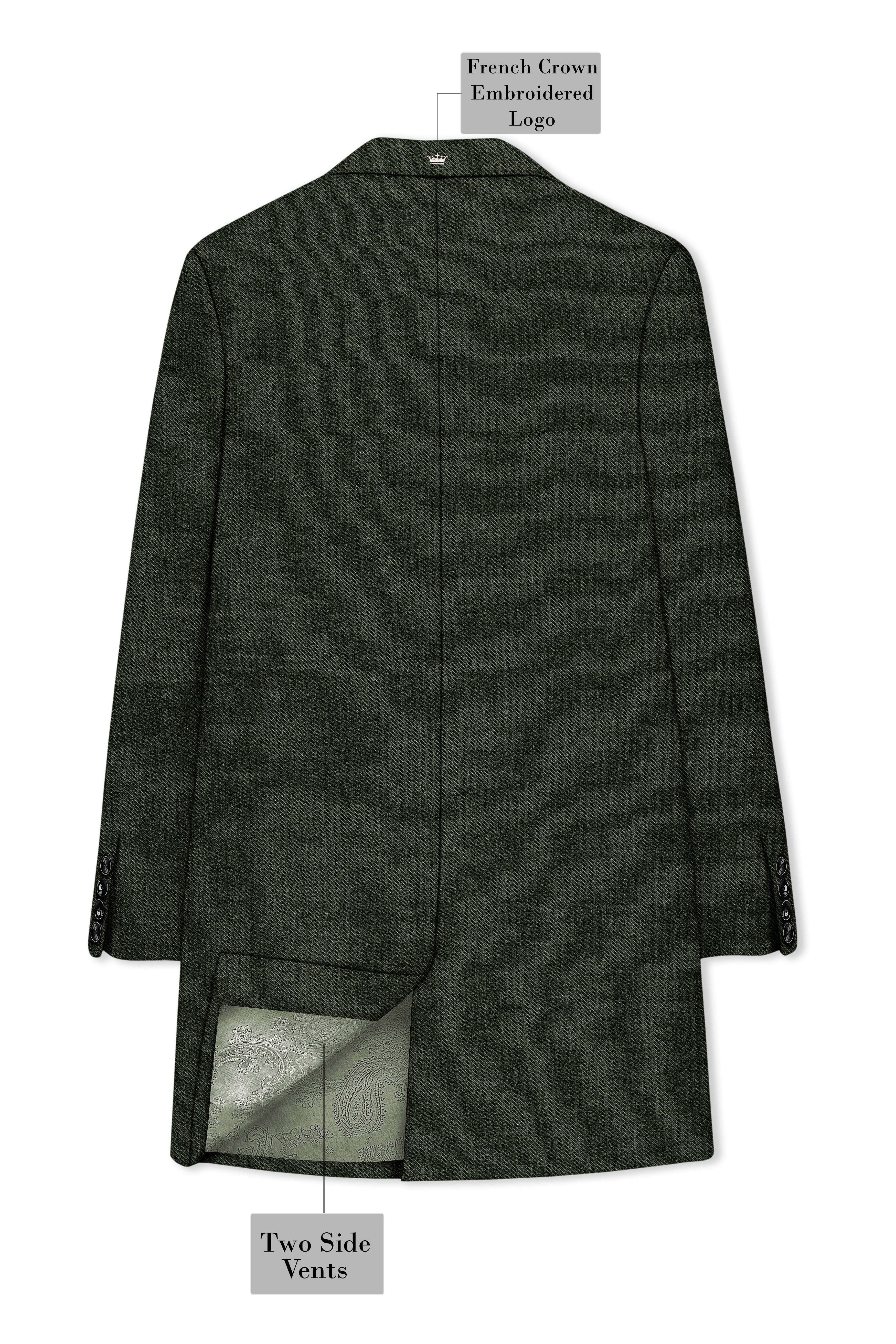 Olvoro-Rifle Green Textured Tweed Single Breasted Overcoat