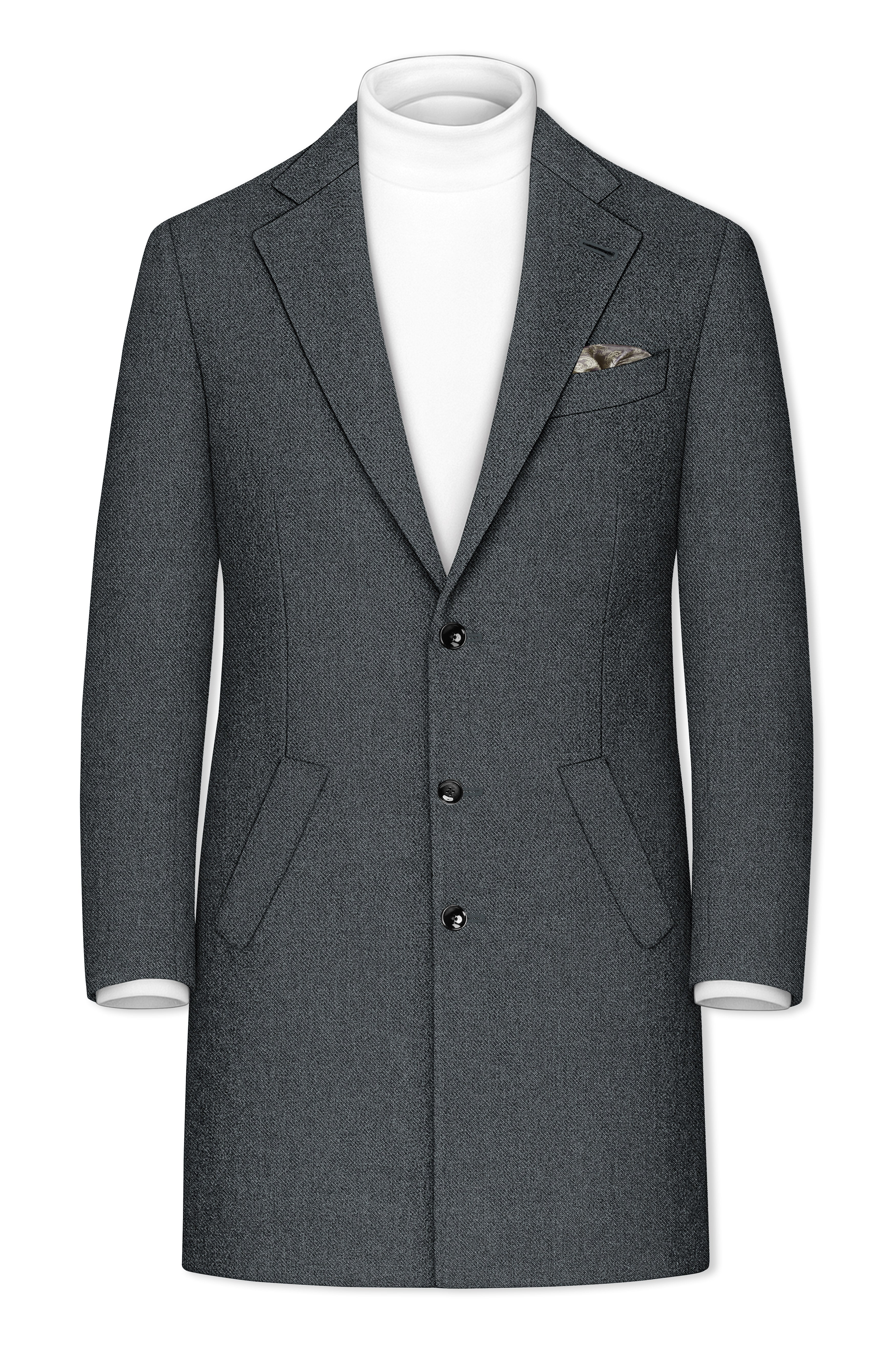 Gravano-Ship Gray Textured Tweed Single Breasted Overcoat
