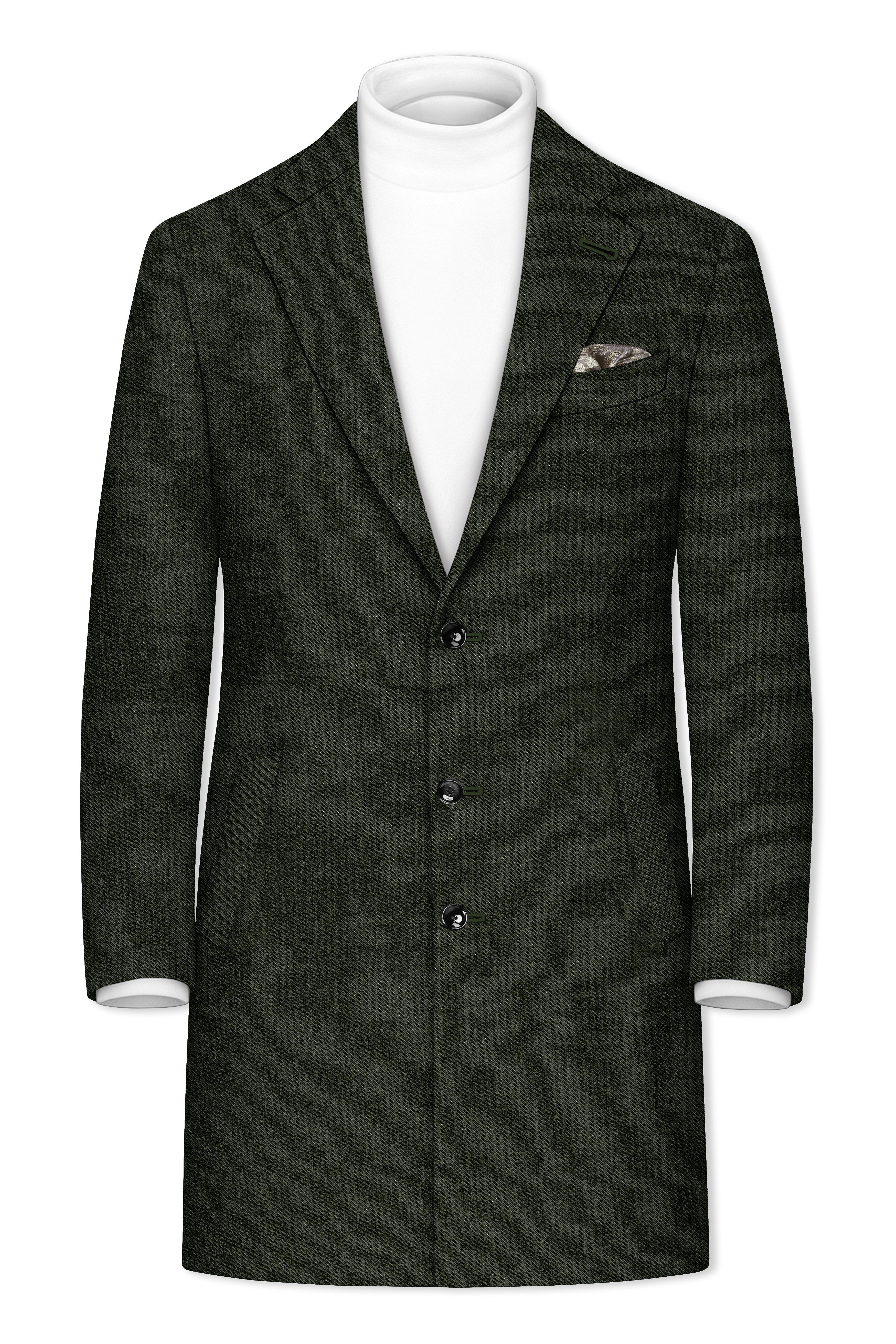Virenza-Rangoon Green Textured Tweed Single Breasted Overcoat