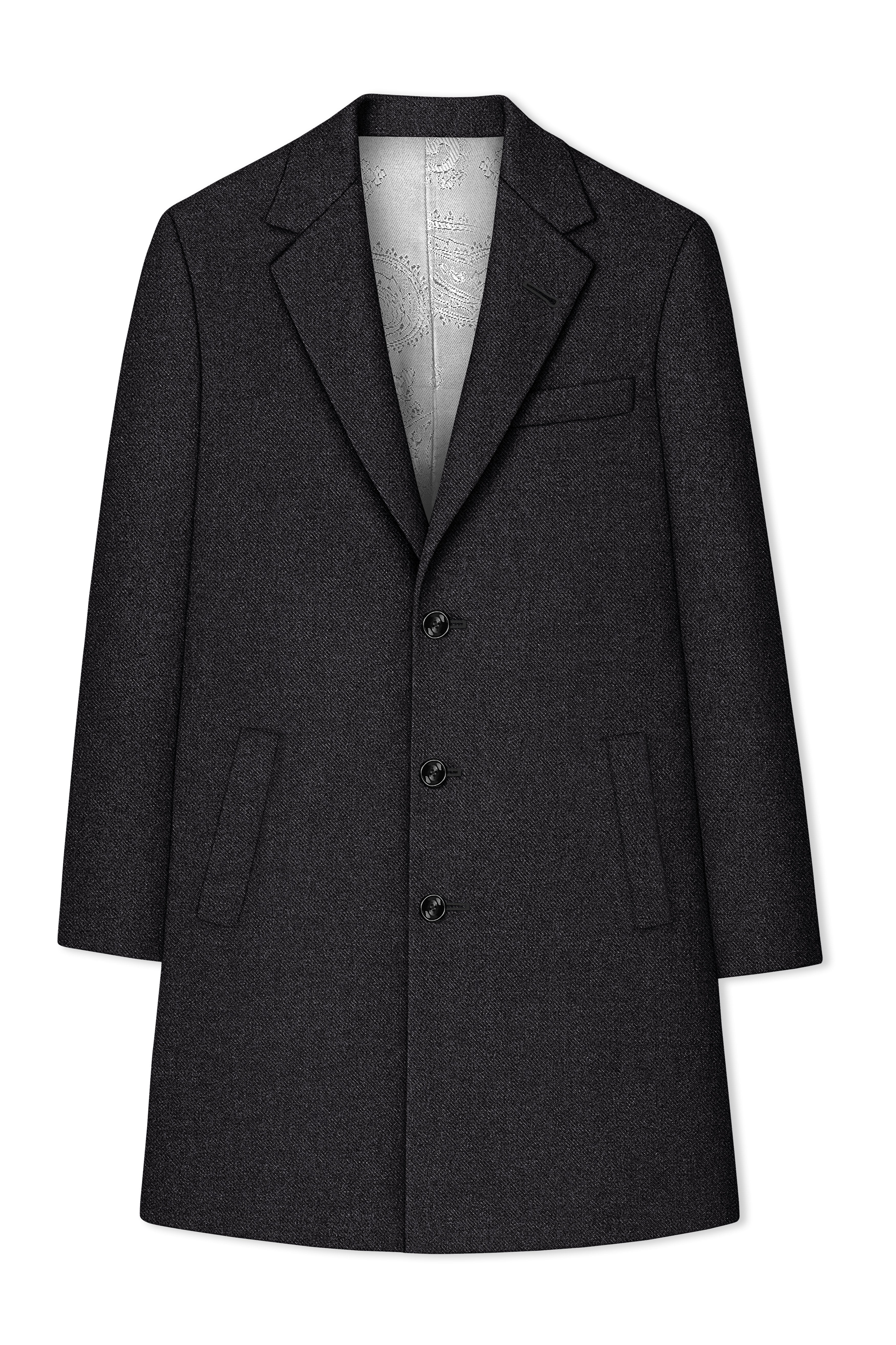 Cinerro-Mine Shaft Gray Textured Tweed Single Breasted Overcoat
