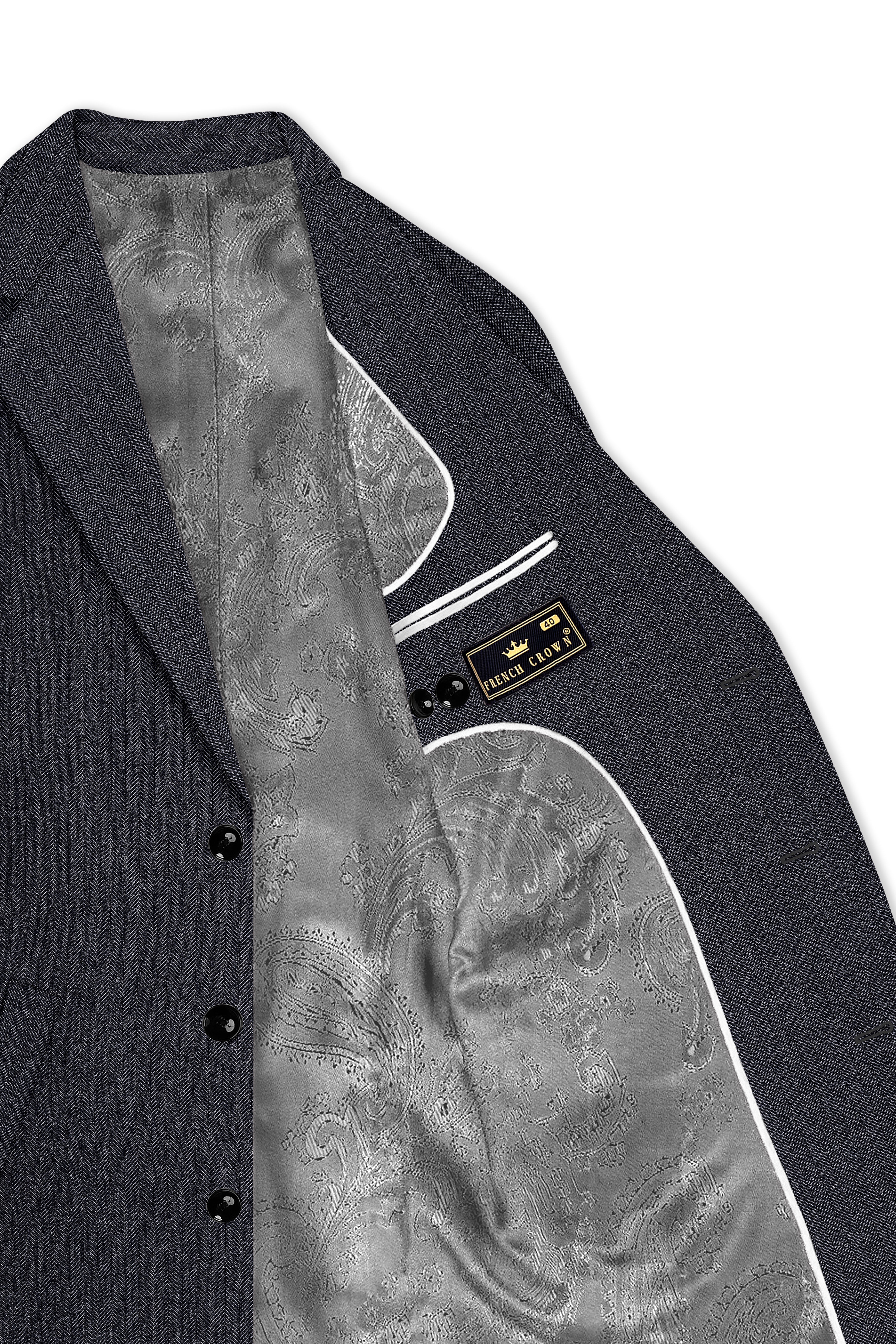 Silvoro-Iridium Gray Herringbone Textured Tweed Single Breasted Overcoat