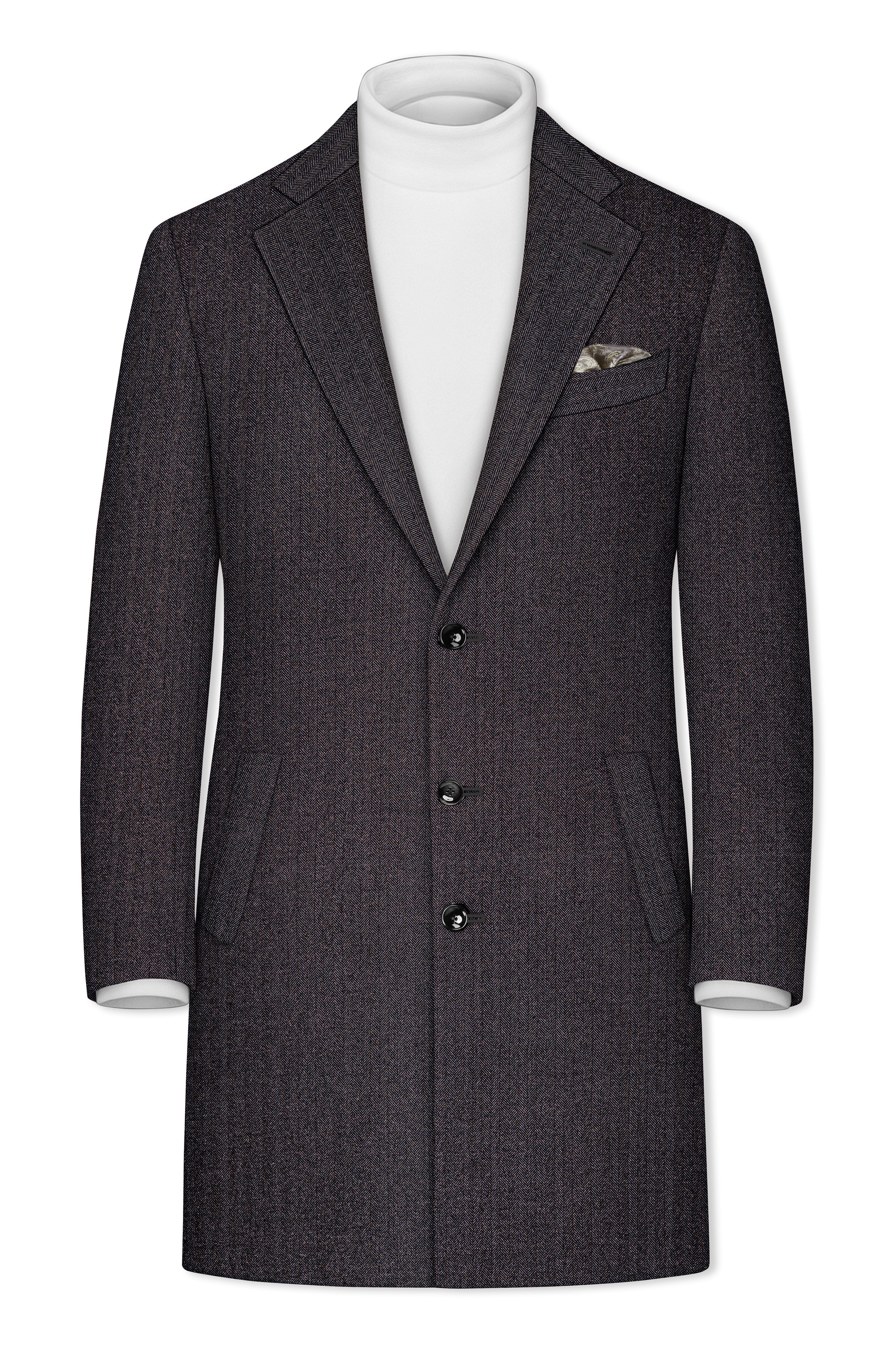 Aurezion-Zeus Brown Herringbone Textured Tweed Single Breasted Overcoat