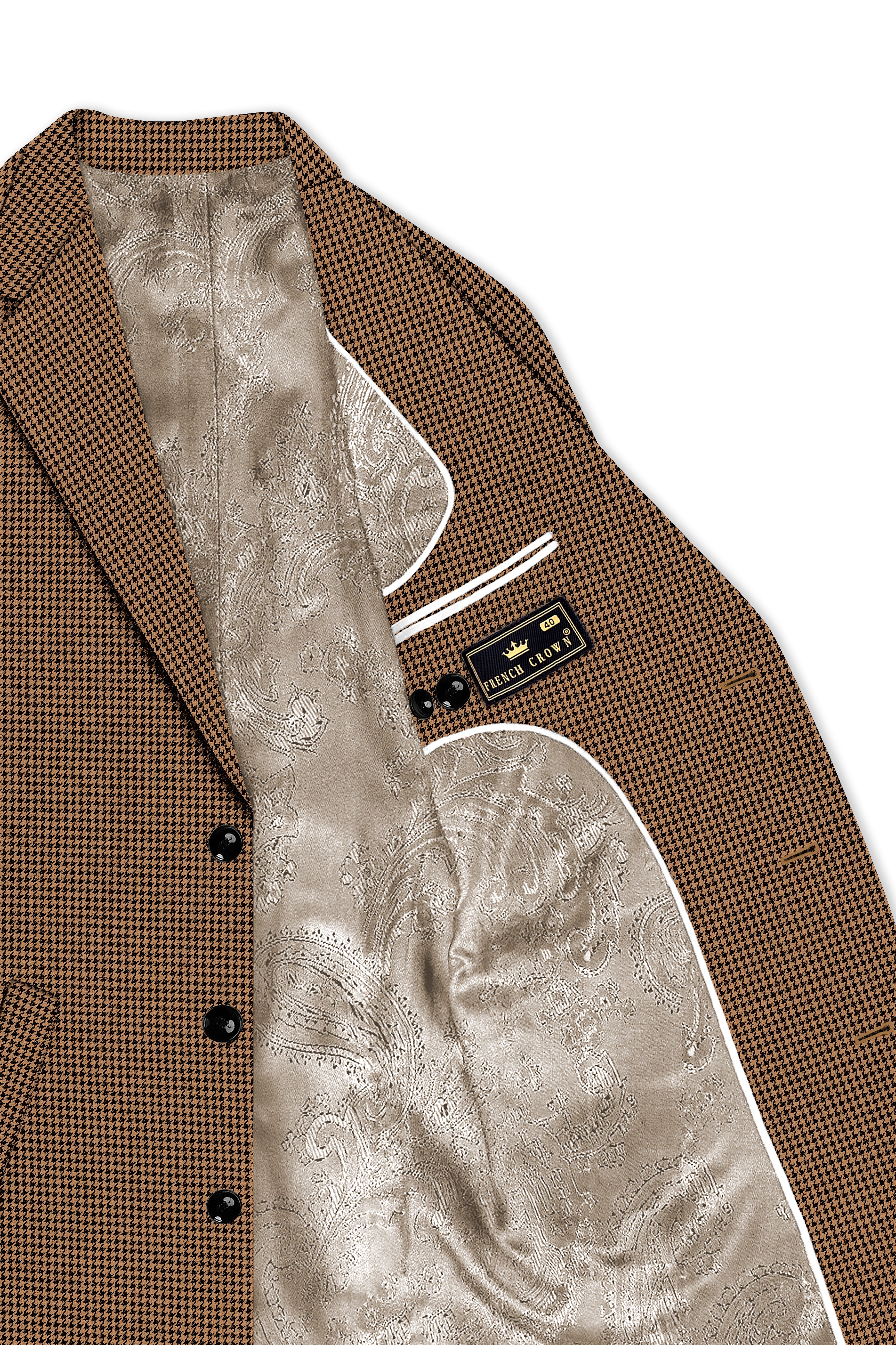 Regalis-Rope Brown Classic Houndstooth Textured Tweed Single Breasted Overcoat