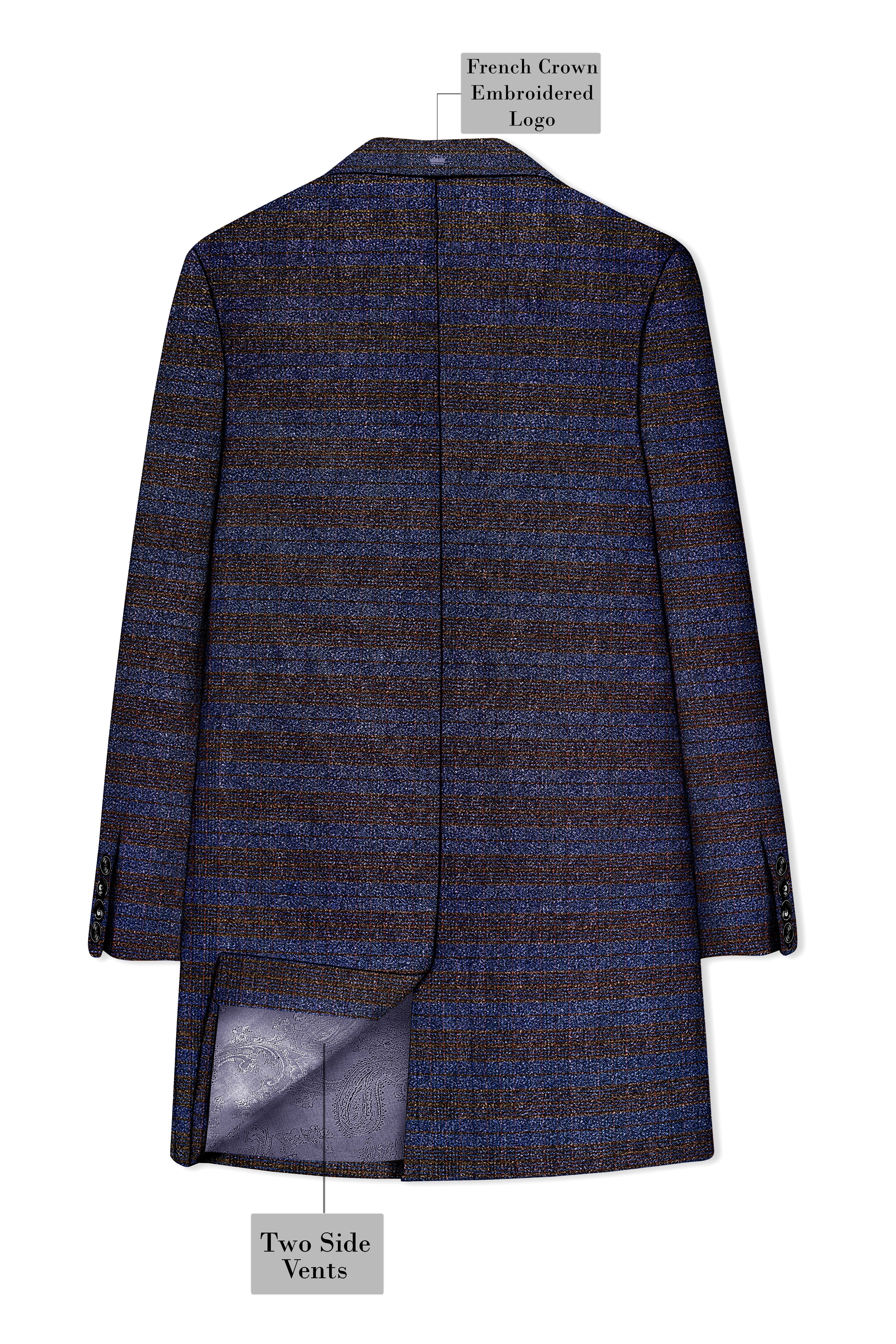 Velourish-Tealish Blue And Tuatara Gray Glen Plaid Tweed Single Breasted Overcoat