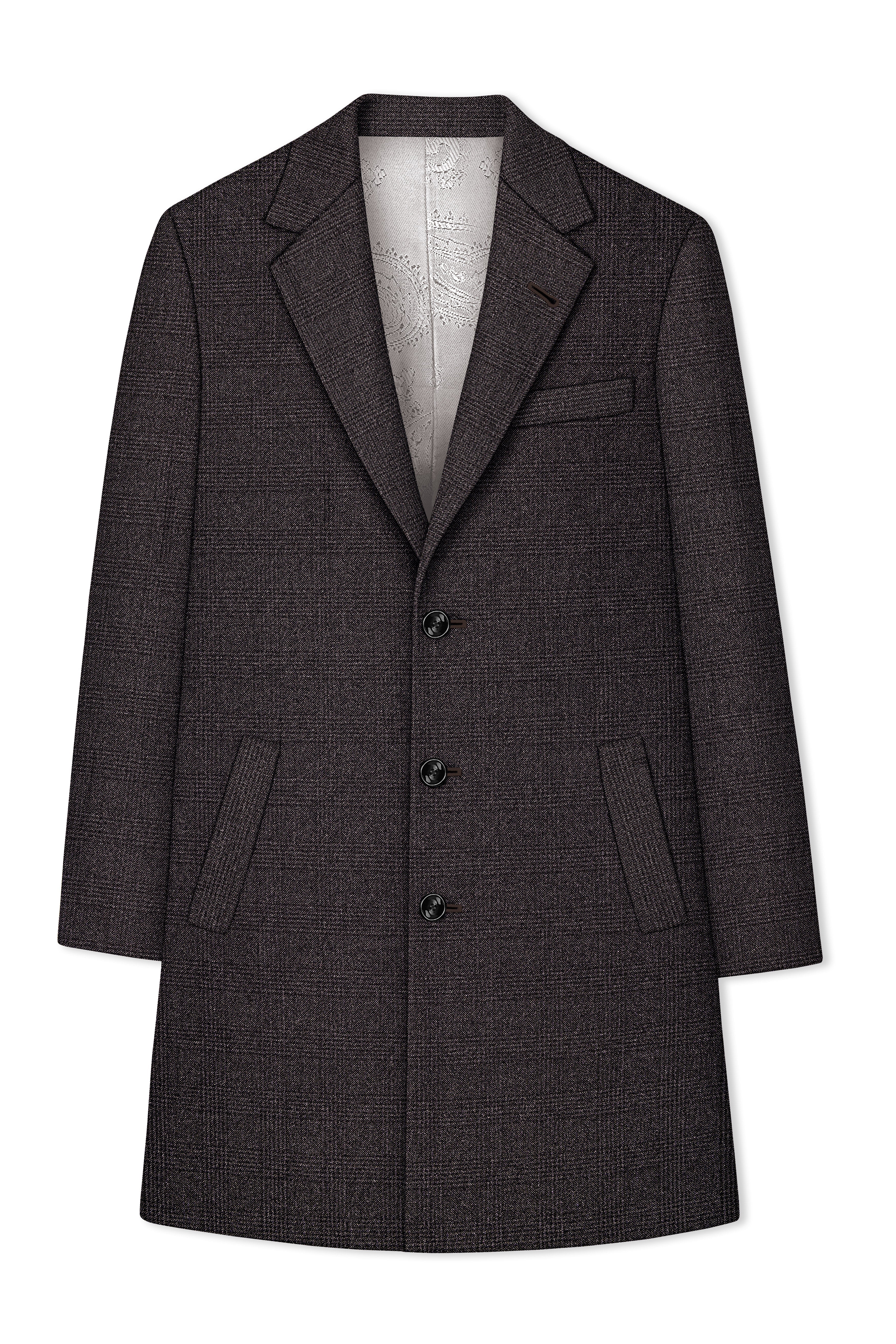 Bruno-Chicago Brown Wales Plaid Tweed Single Breasted Overcoat