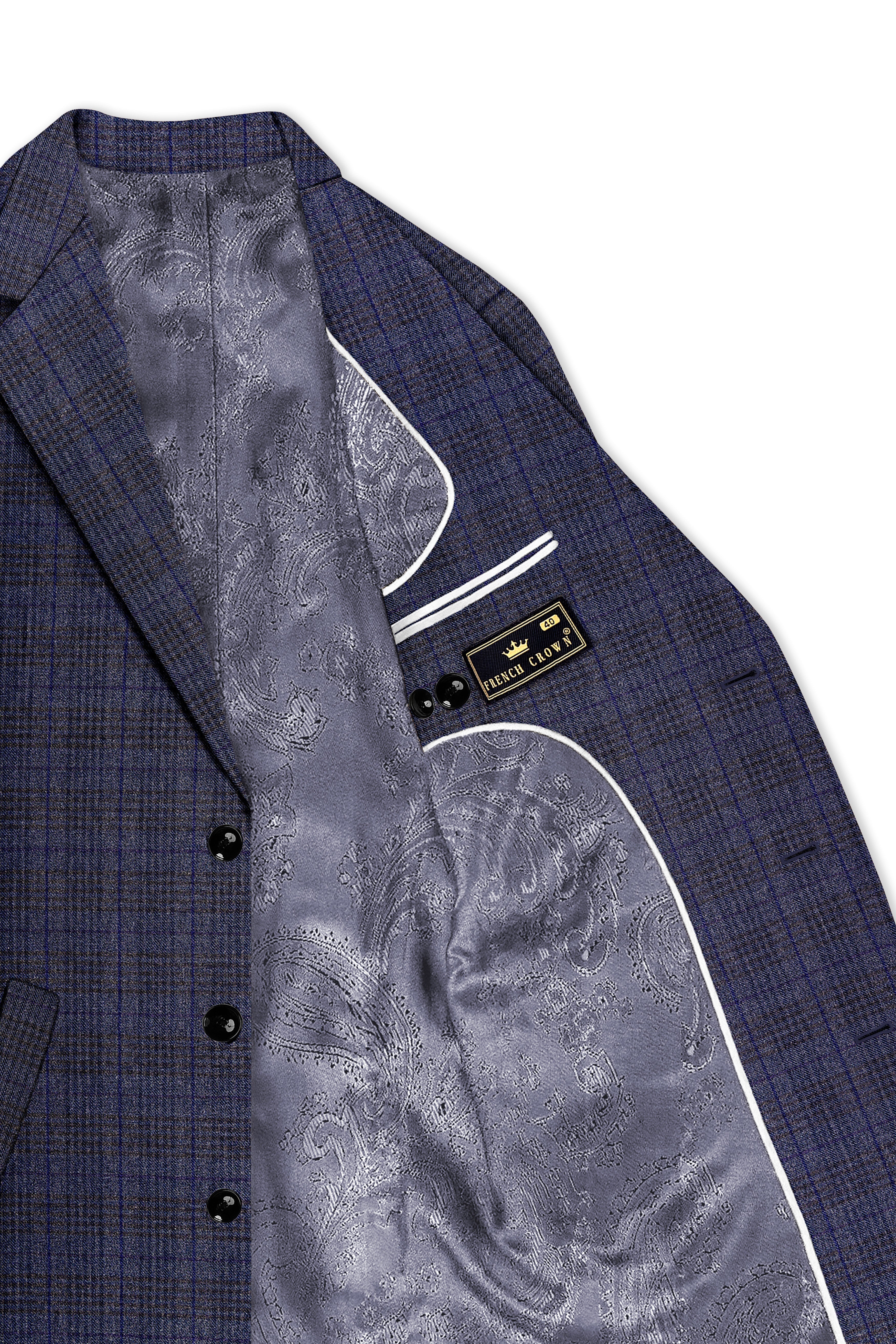 Horizon-Martinique Blue windowpane Tweed Single Breasted Overcoat