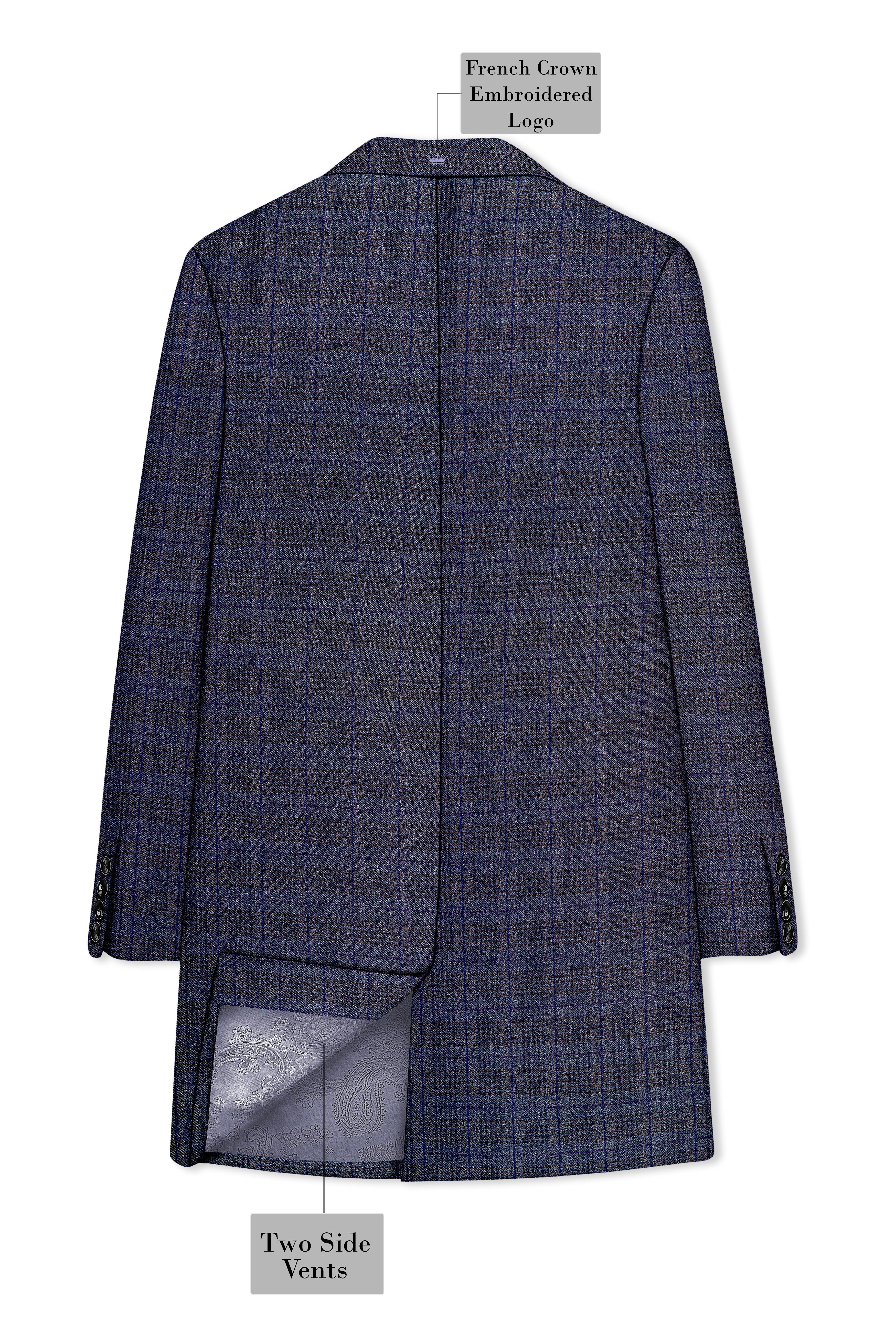 Horizon-Martinique Blue windowpane Tweed Single Breasted Overcoat