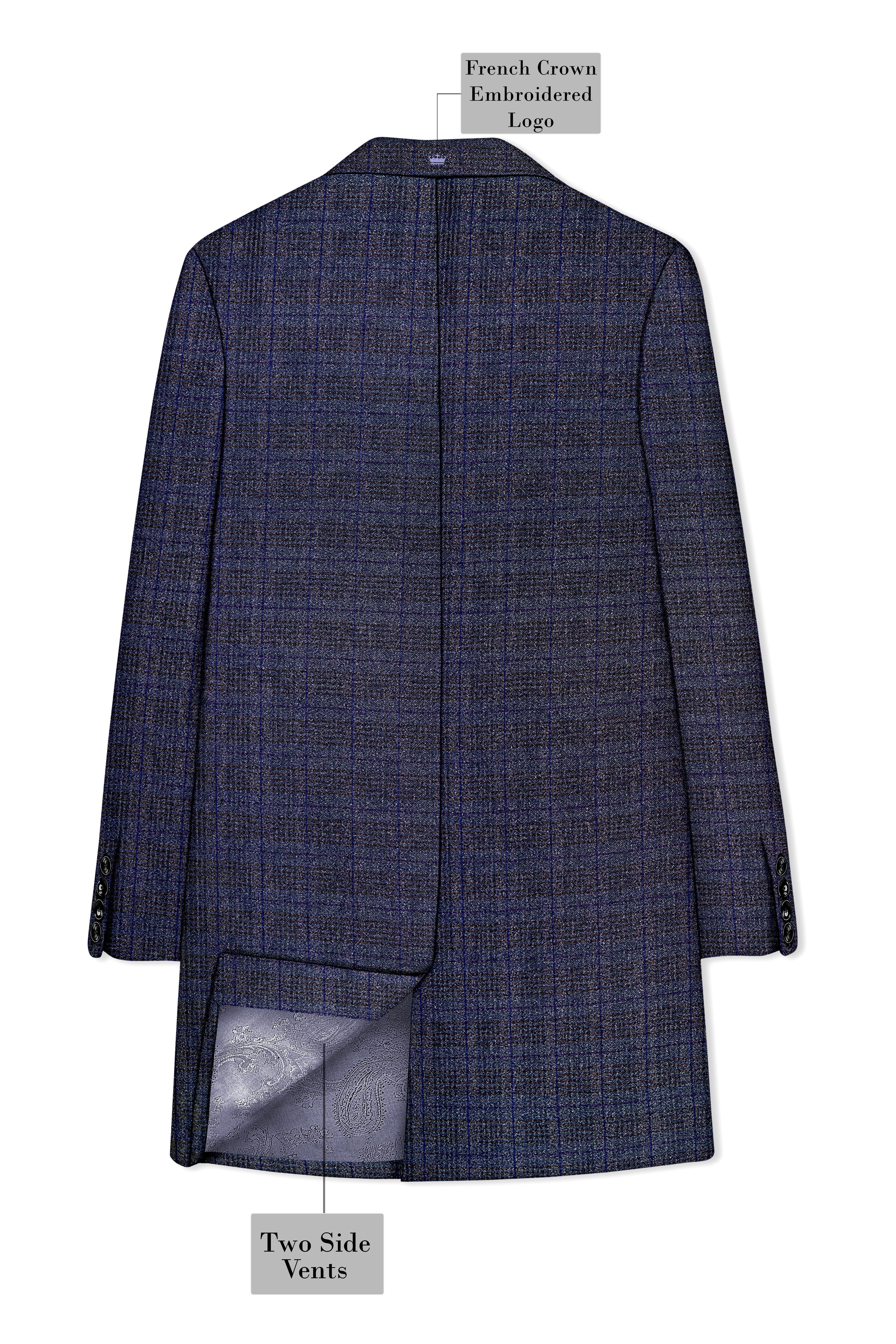Horizon-Martinique Blue windowpane Tweed Single Breasted Overcoat