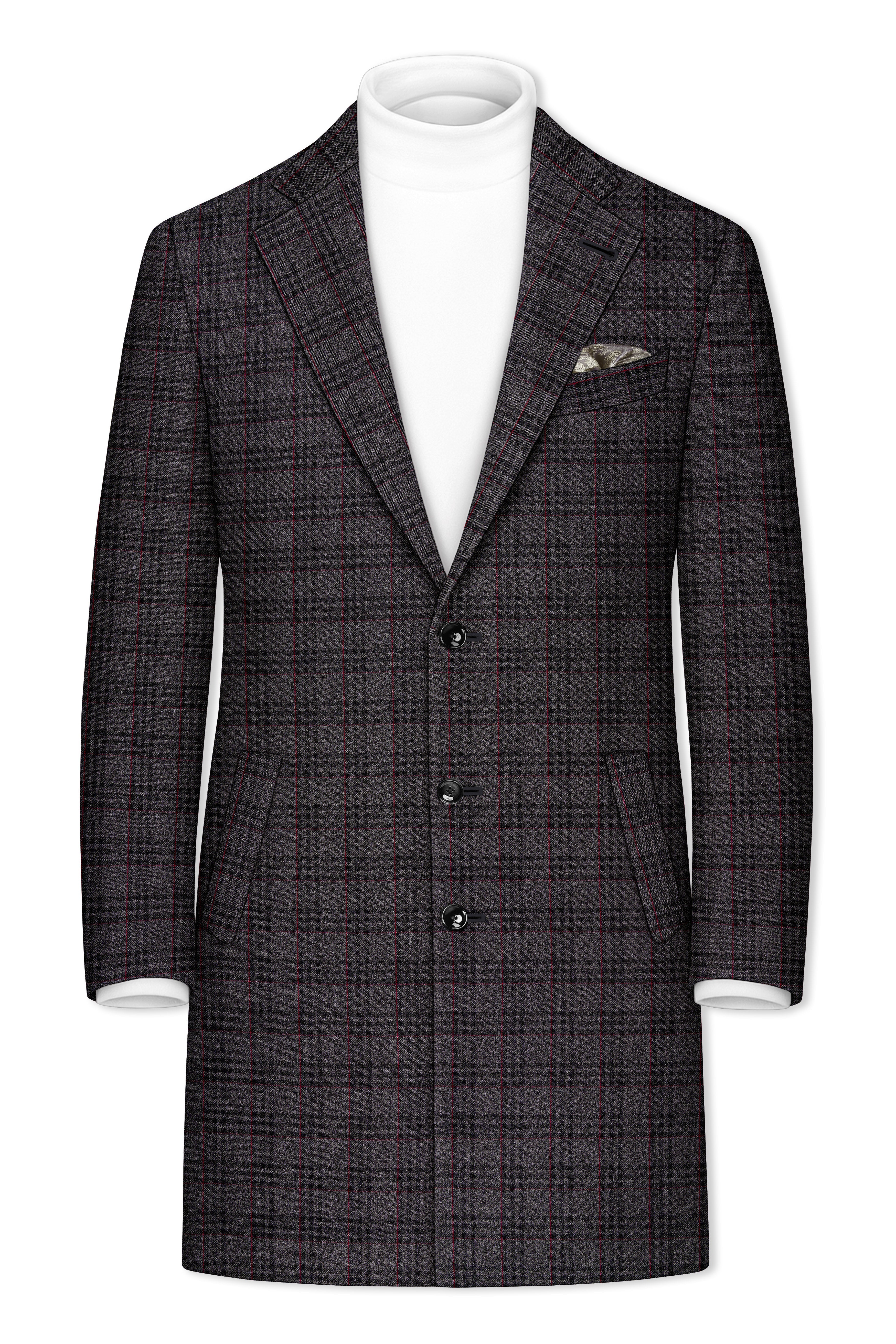Velours-Ship Gray Plaid Tweed Single Breasted Overcoat