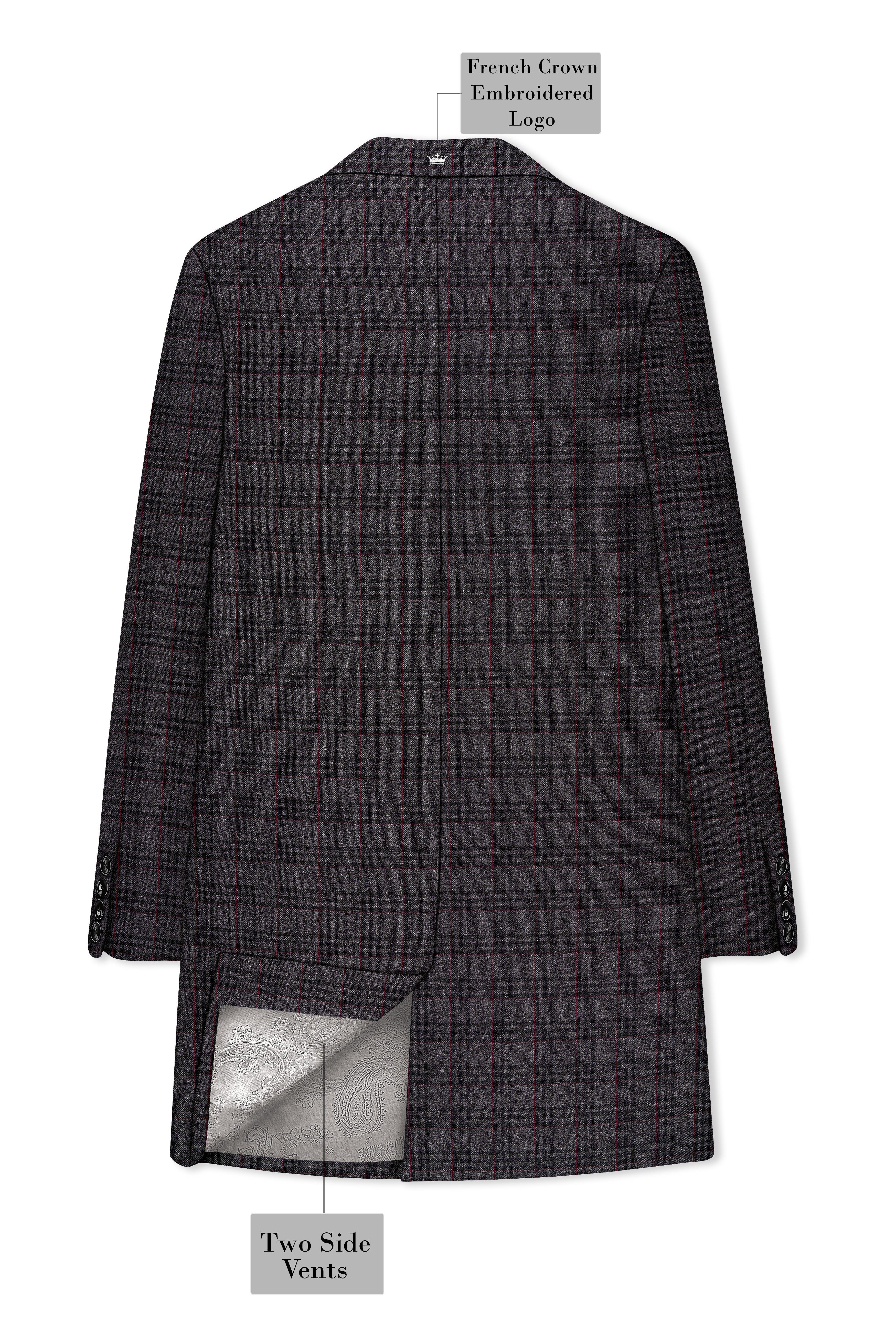 Velours-Ship Gray Plaid Tweed Single Breasted Overcoat