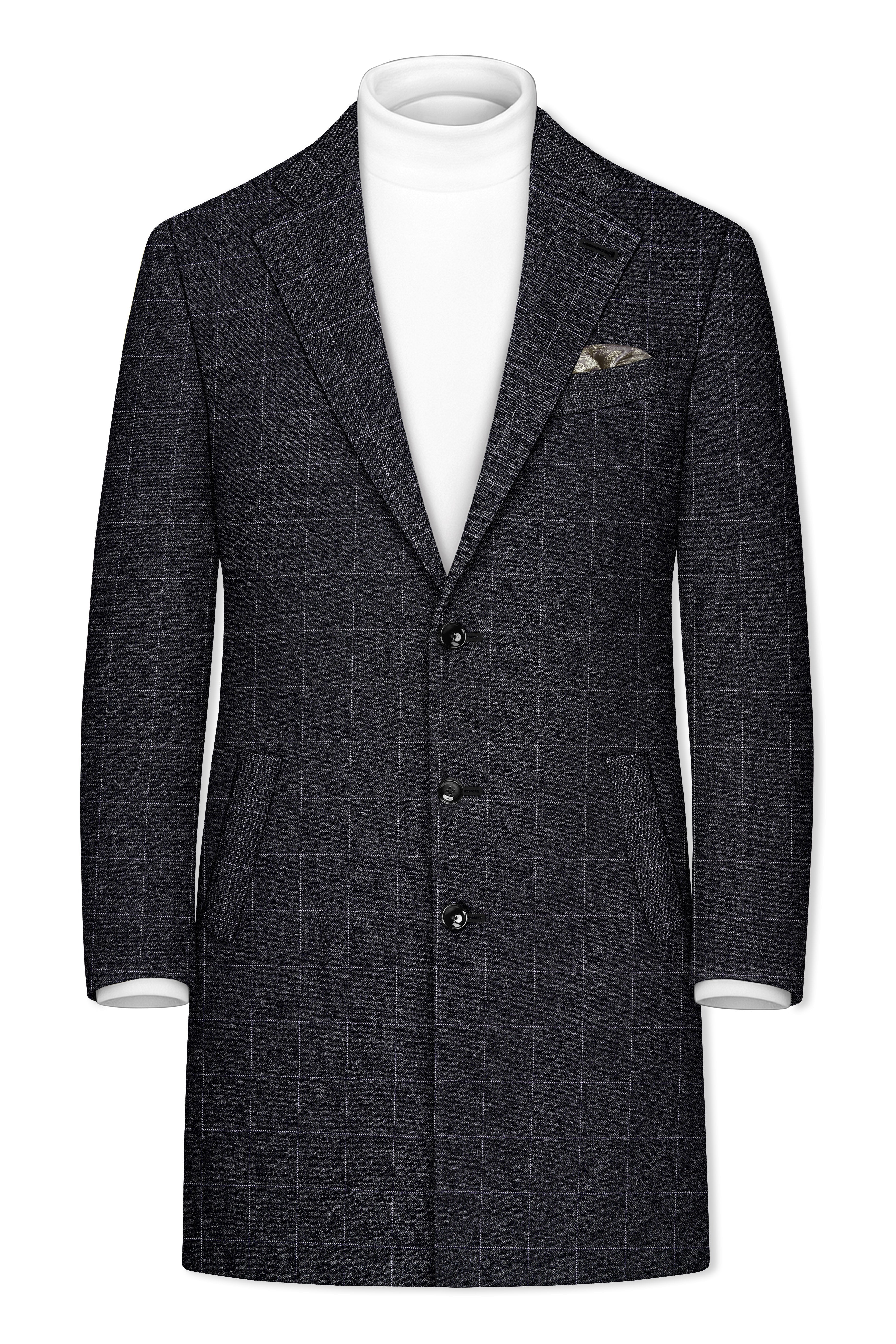 Fenrir-Shark Gray windowpane Tweed Single Breasted Overcoat