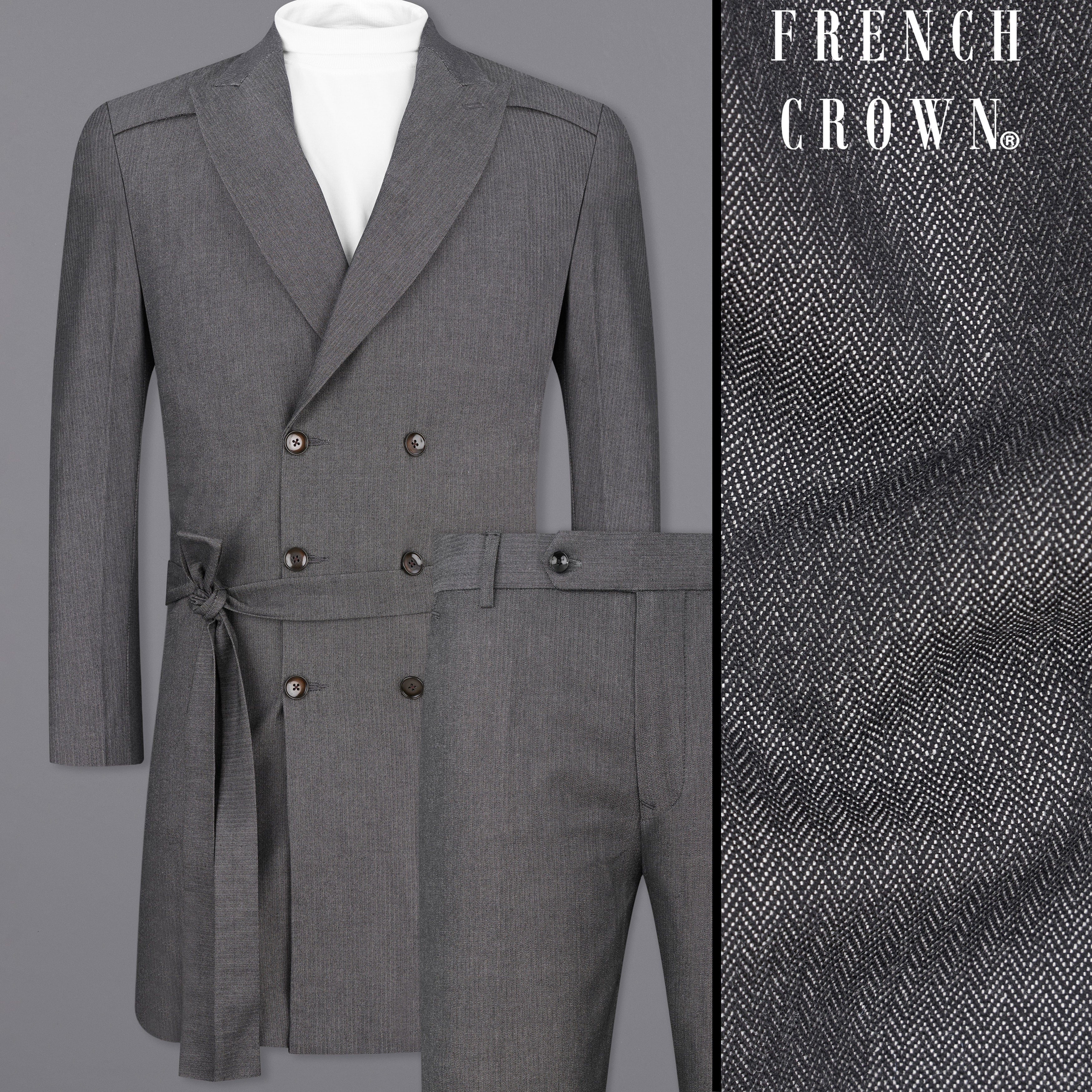 Vampire Gray Functional Belt Premium Cotton Trench Coat with Pants
