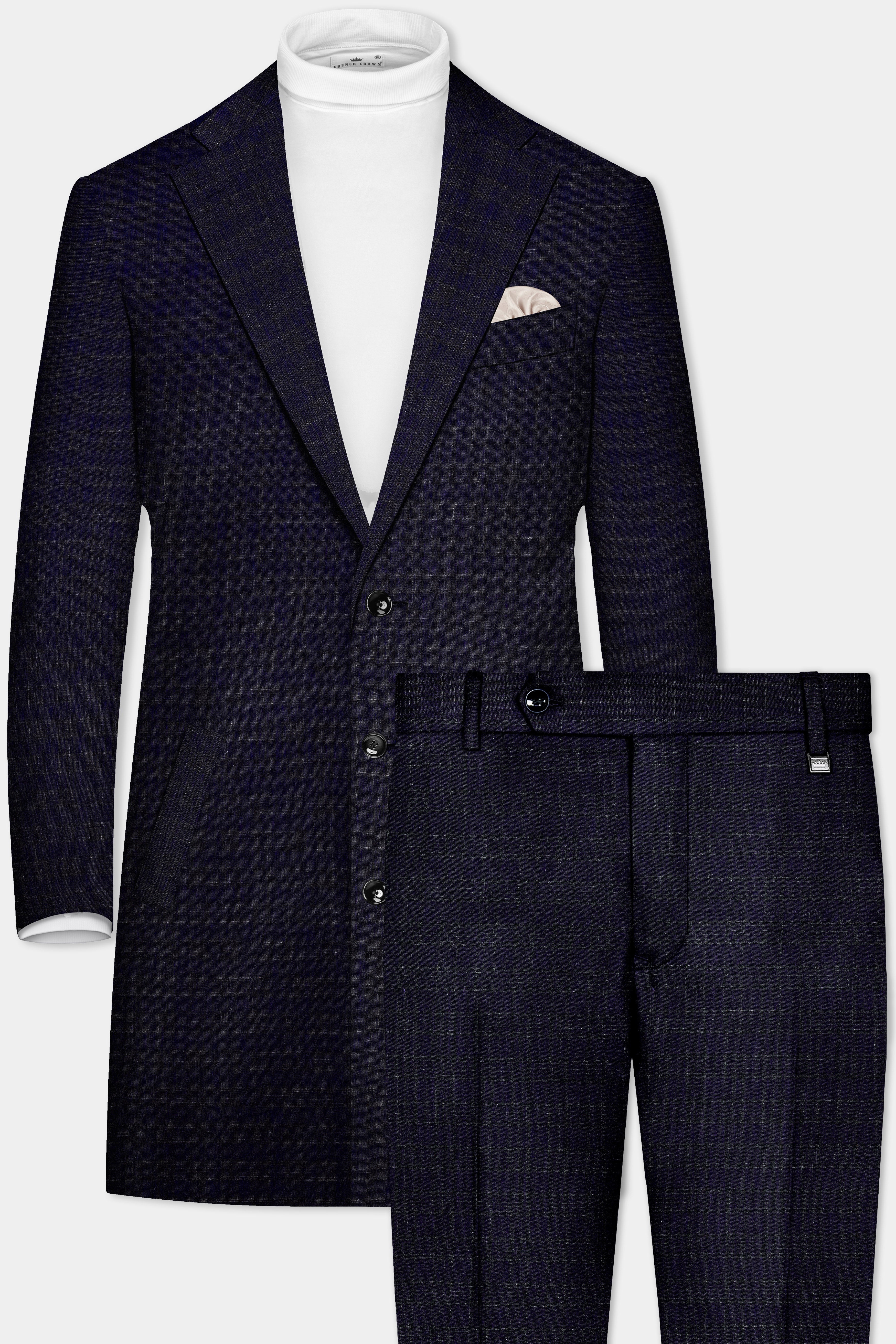 Ashford-Cinder Blue Plaid Wool Rich Trench Coat With Pant