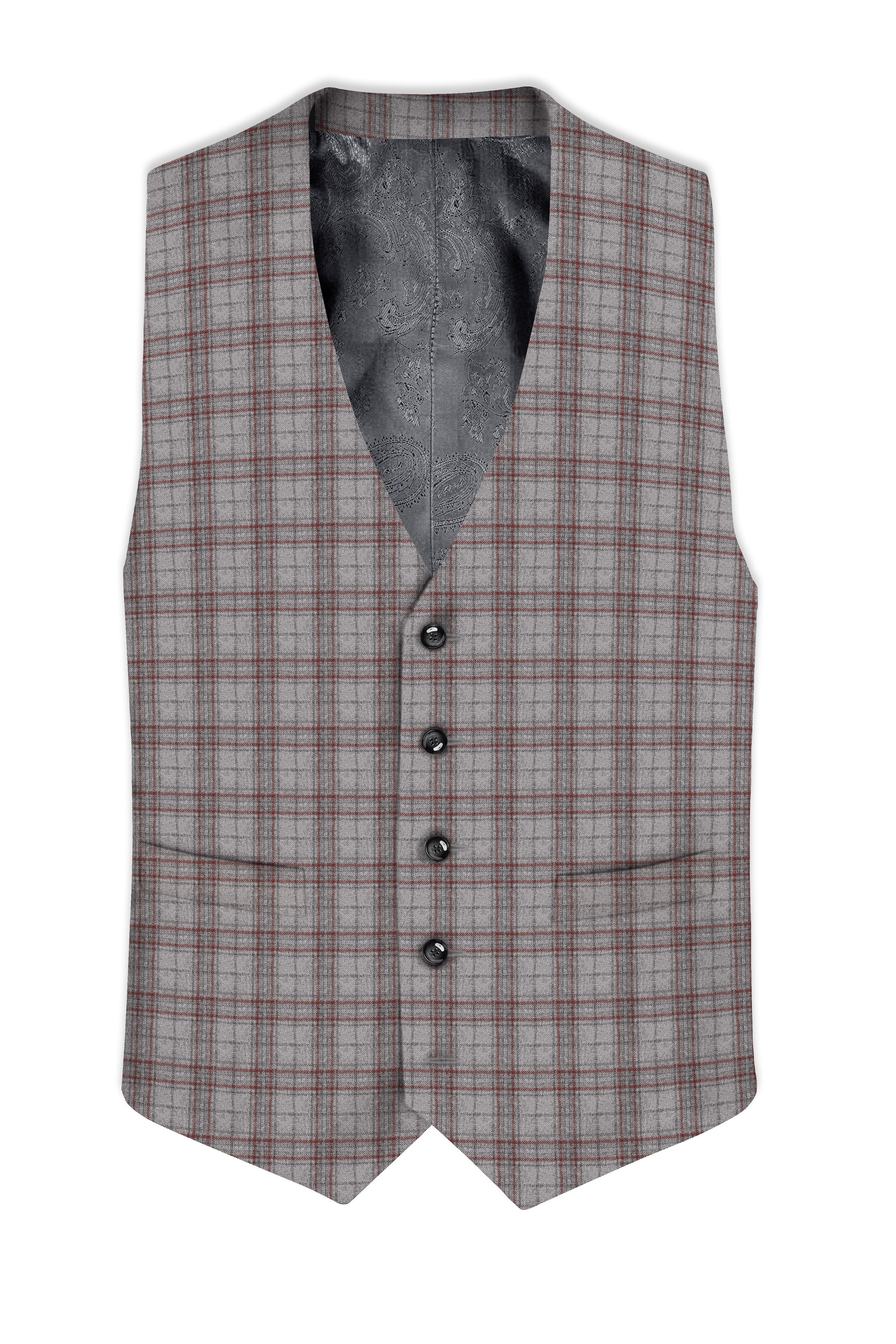 Fogwin-Warm Gray Plaid Wool Rich Single Breasted Trench Coat With Pant