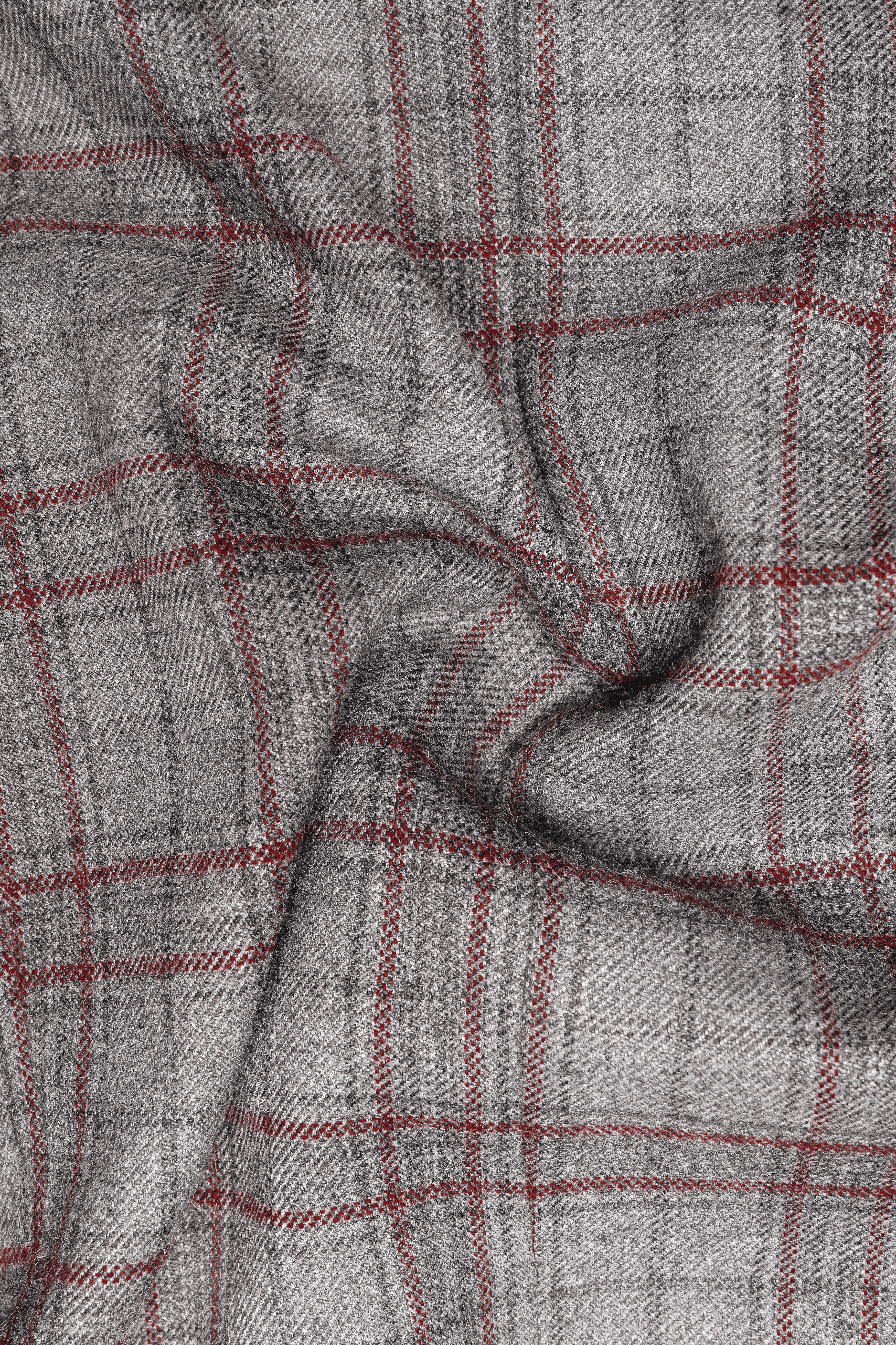 Fogwin-Warm Gray Plaid Wool Rich Single Breasted Trench Coat With Pant