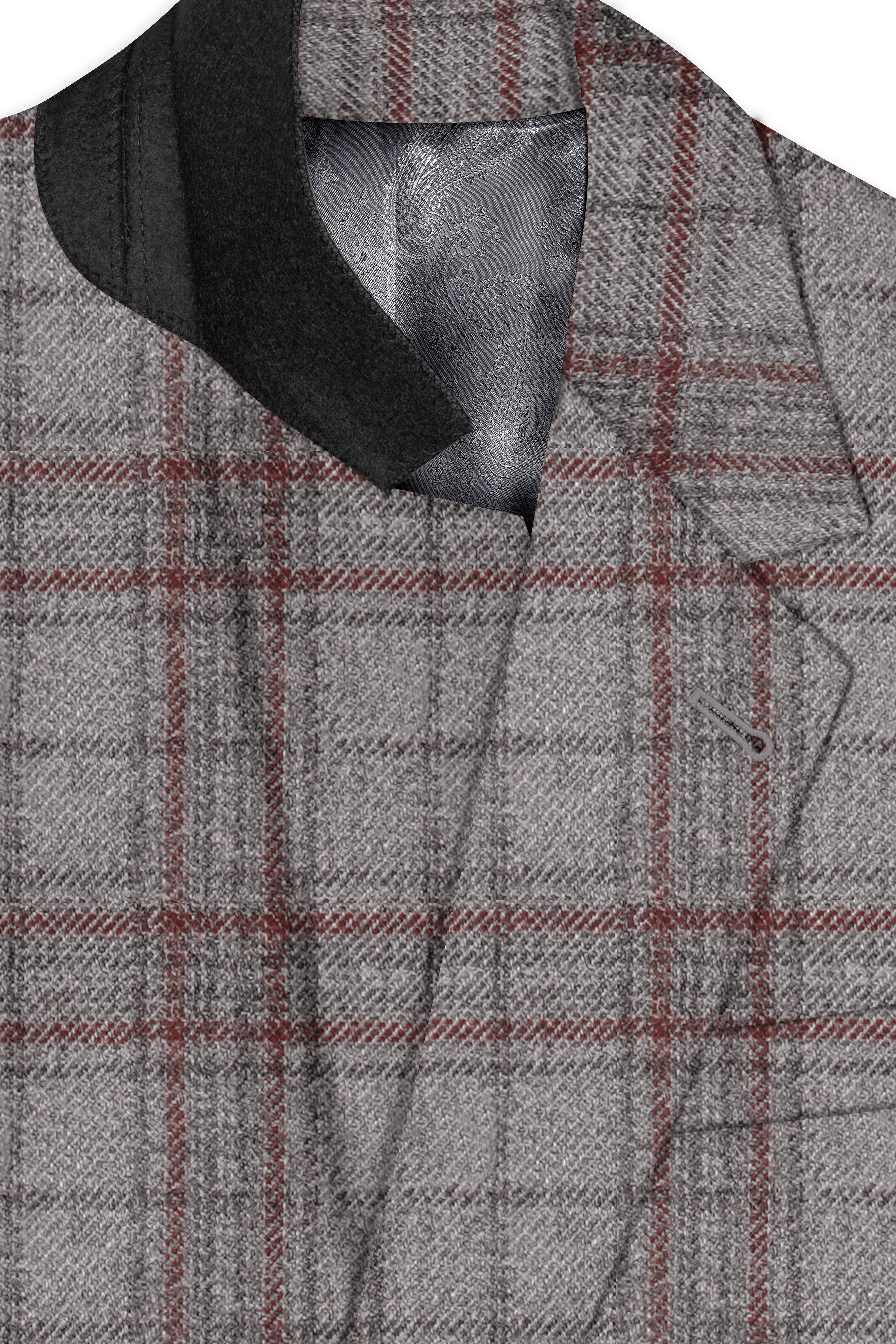 Fogwin-Warm Gray Plaid Wool Rich Single Breasted Trench Coat With Pant