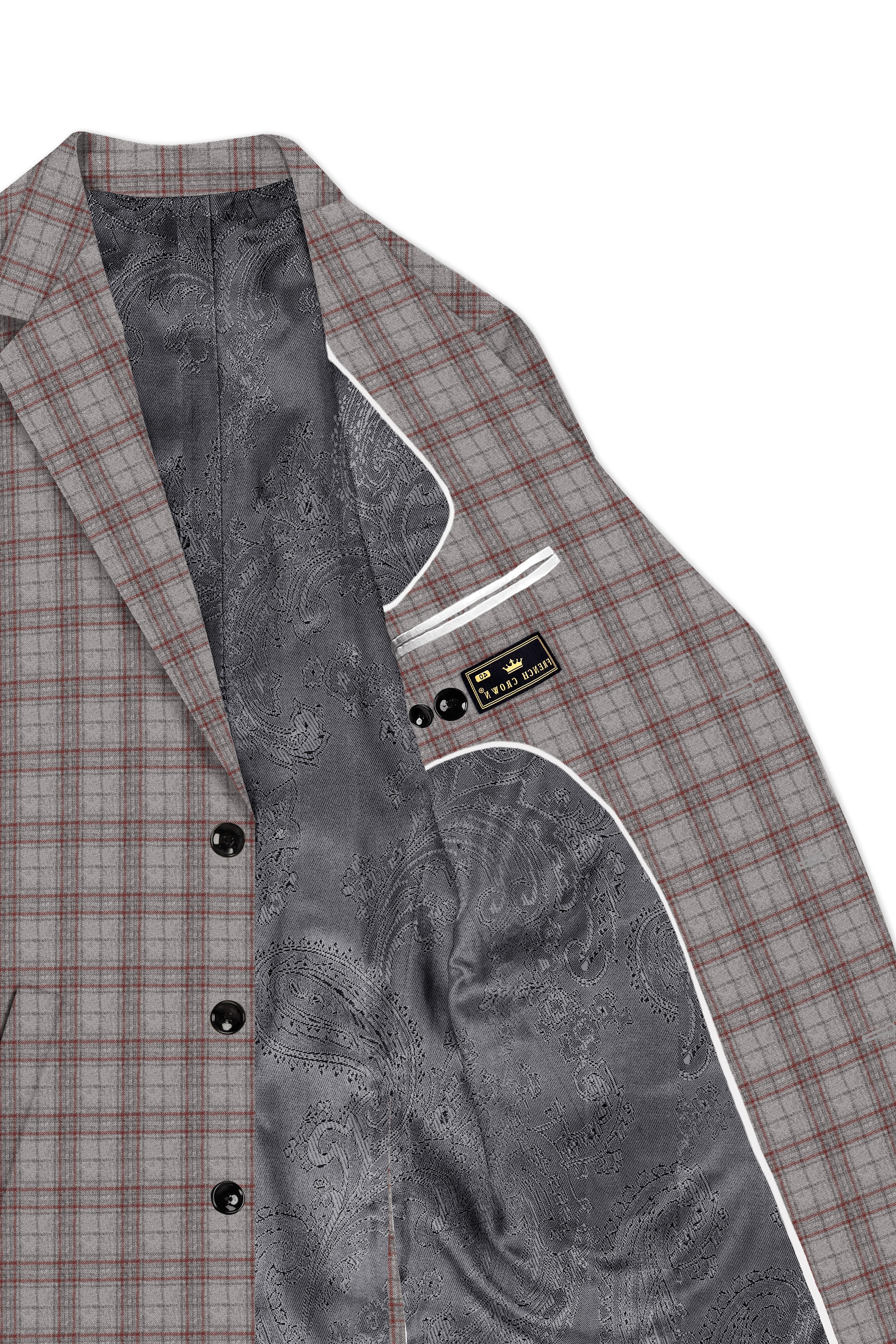 Fogwin-Warm Gray Plaid Wool Rich Single Breasted Trench Coat With Pant