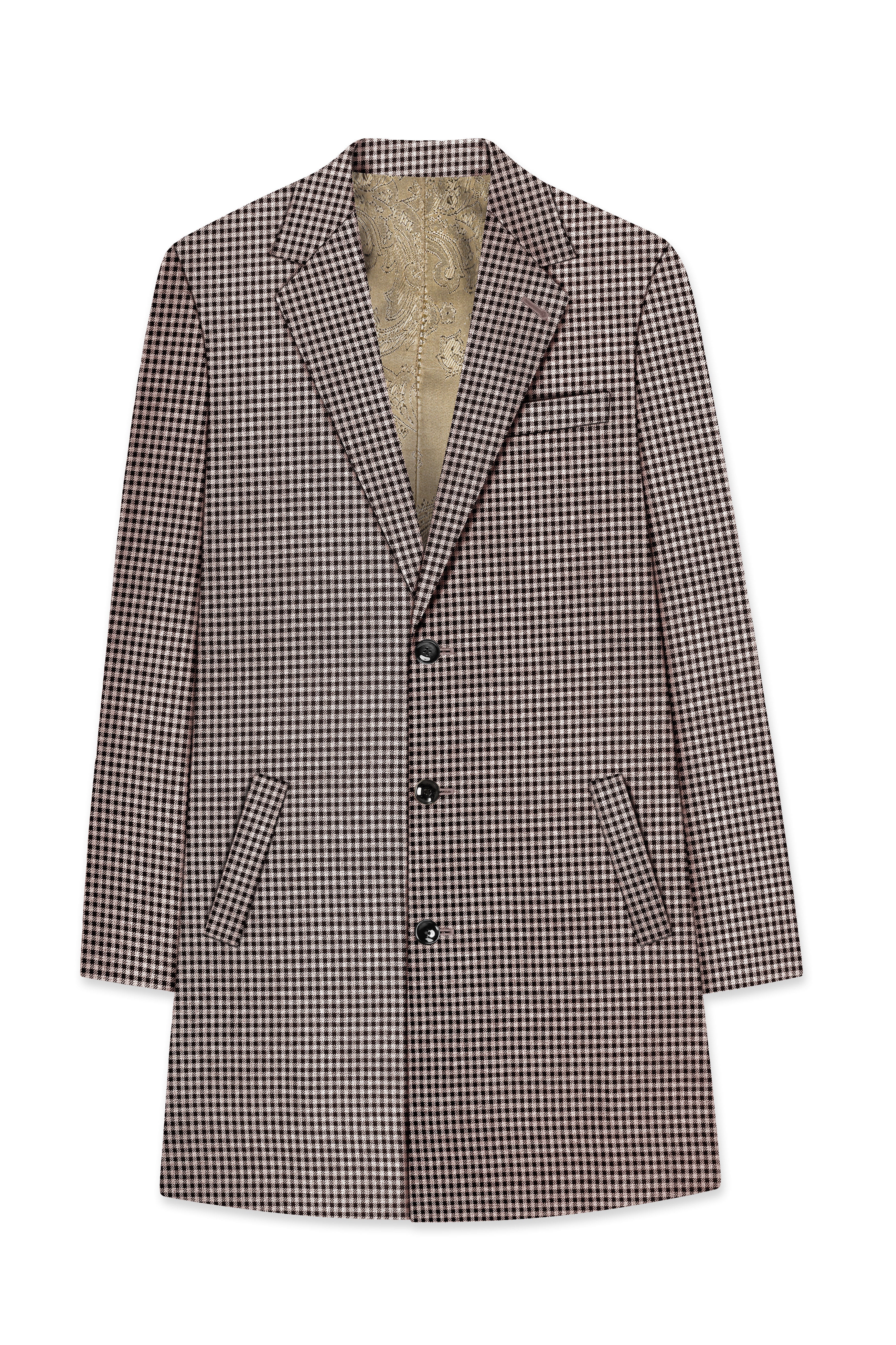 Imperium-Emperor Brown And Swiss Cream Gingham Plaid Tweed Single Breasted Trench Coat With Pant