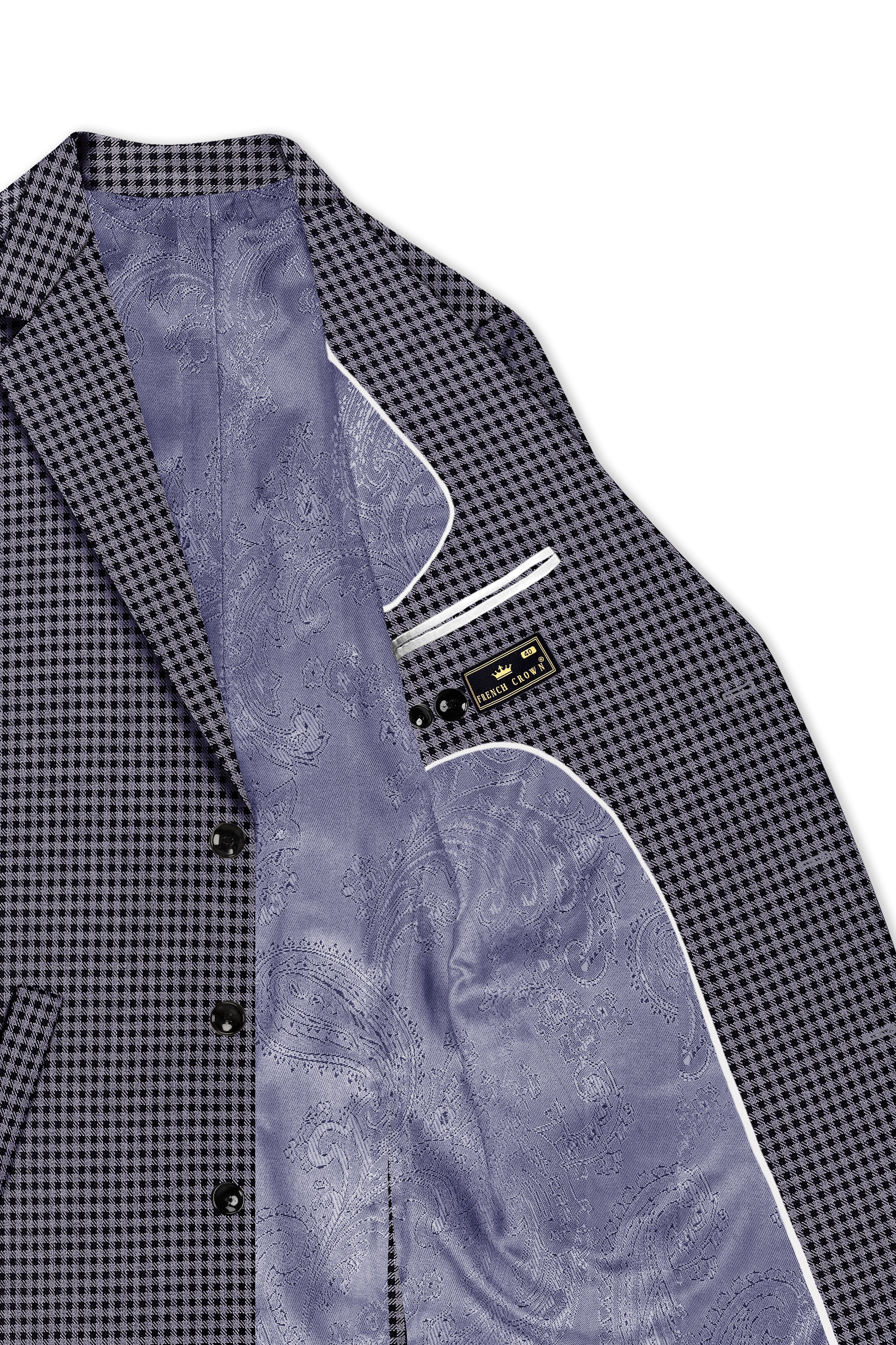 Zenith-Mirage Blue And venus Gray Gingham Plaid Tweed Single Breasted Trench Coat With Pant