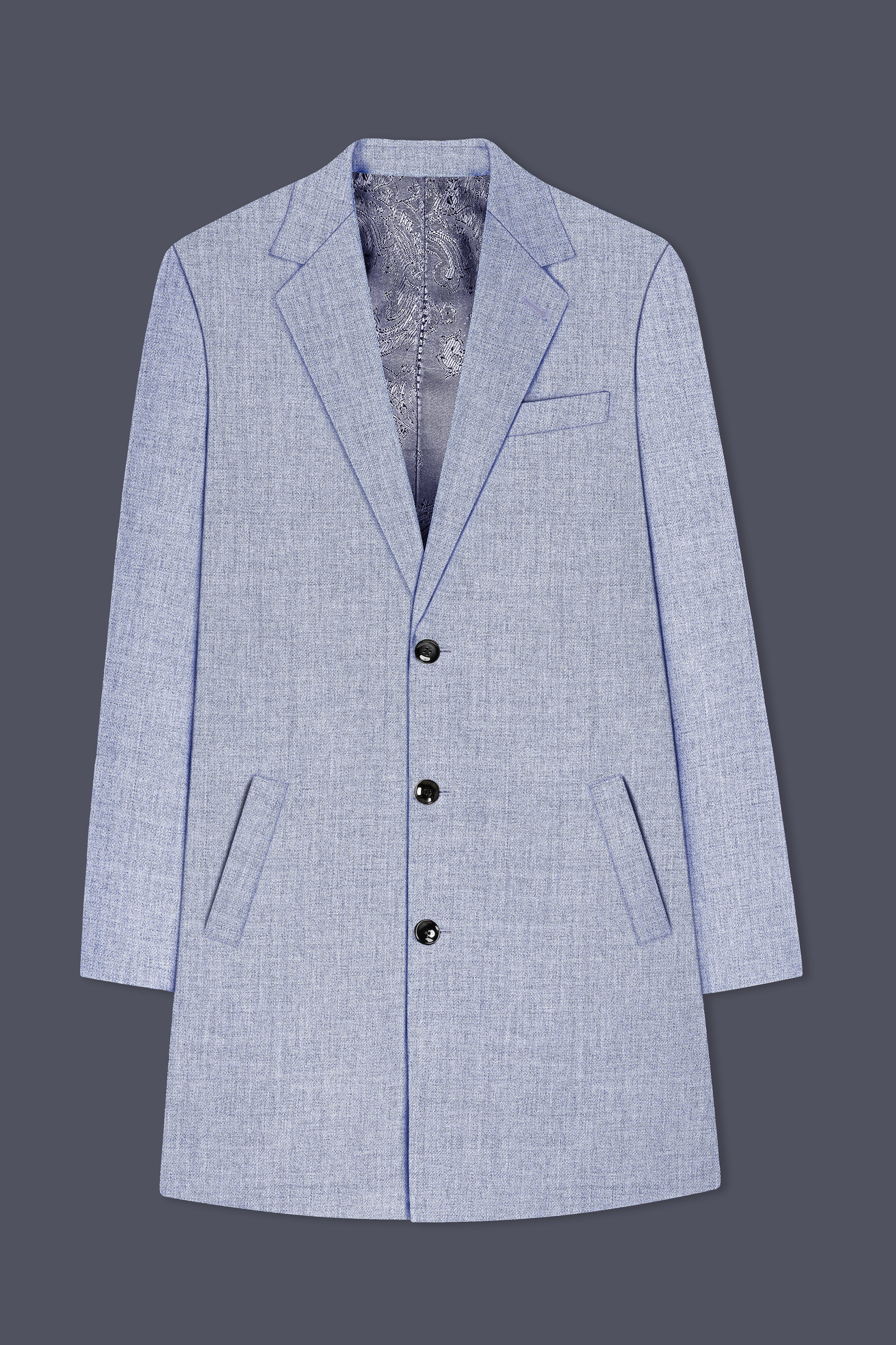 Nordic-Logan Blue Textured Tweed Single Breasted Trench Coat With Pant