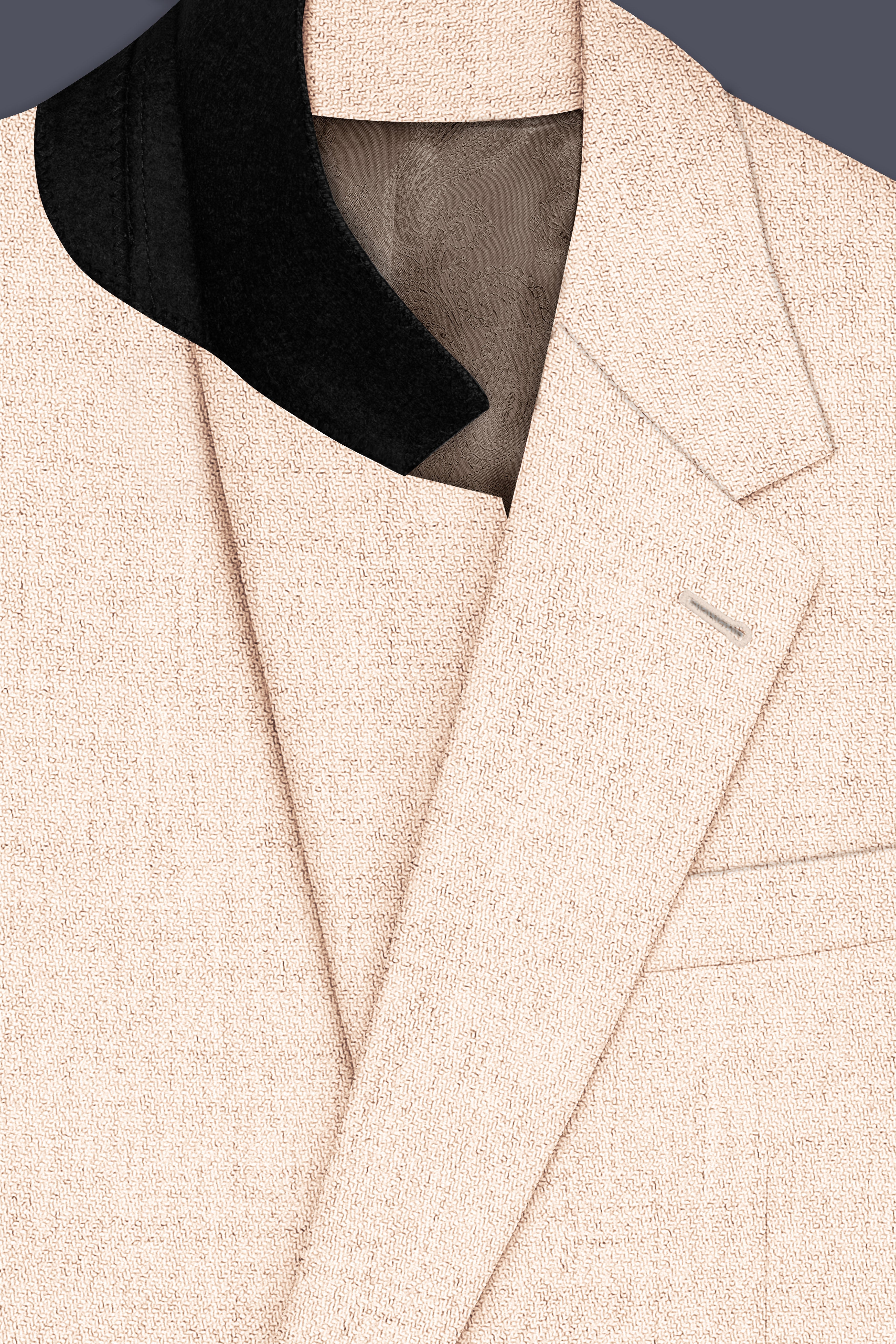 Velour-Derby Cream Textured Tweed Single Breasted Trench Coat With Pant